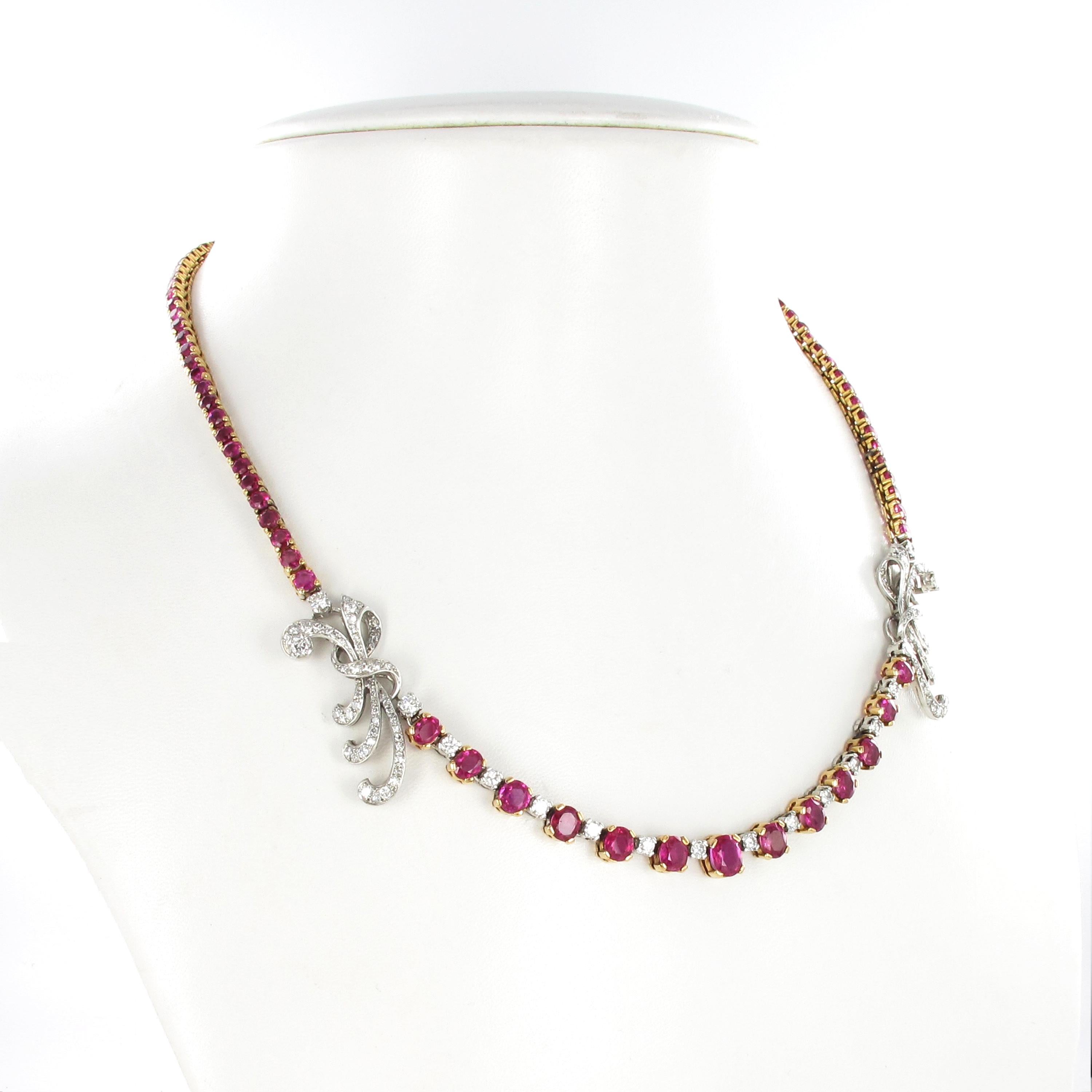 Wunderschöne burmesische Rubin- und Diamant-Halskette aus Platin und 18 Karat Gold (Kunsthandwerker*in) im Angebot