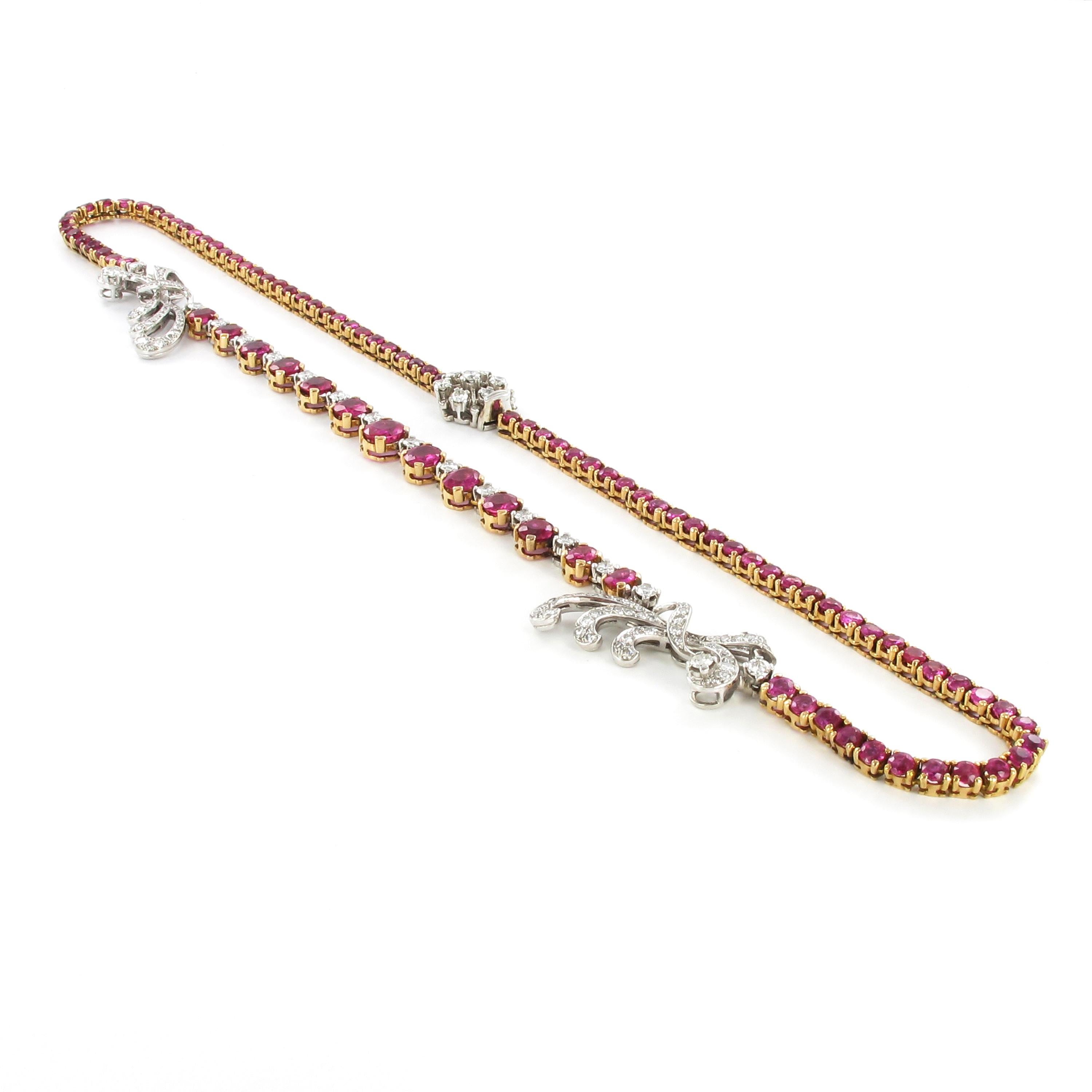 Wunderschöne burmesische Rubin- und Diamant-Halskette aus Platin und 18 Karat Gold im Zustand „Gut“ im Angebot in Lucerne, CH