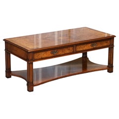 Gorgeous Burr Walnut Brights of Nettlebed Coffee Table with 2 Drawers