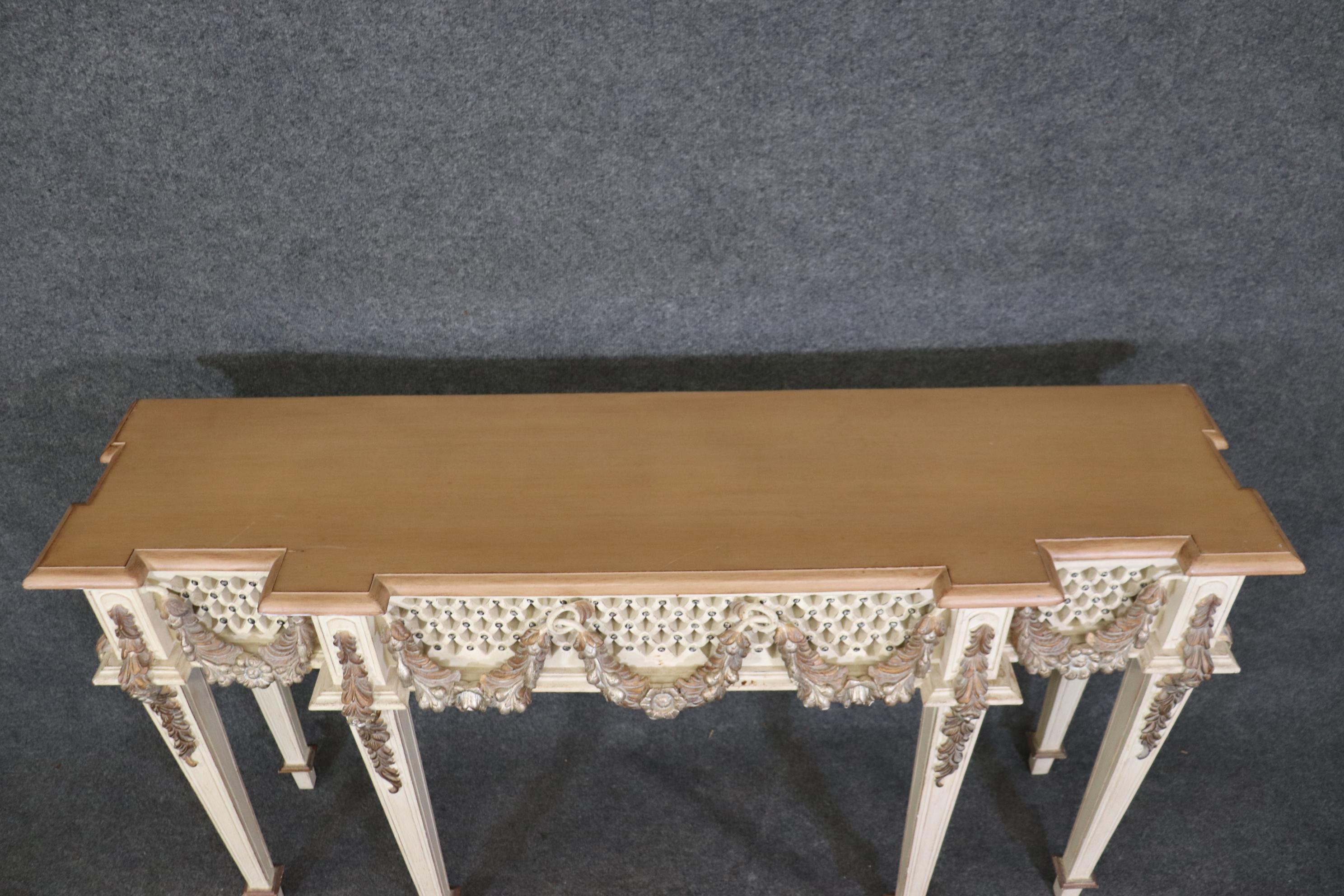 Gorgeous Carved French Louis XVI Style Faux marble Paint Decorated Console Table For Sale 2