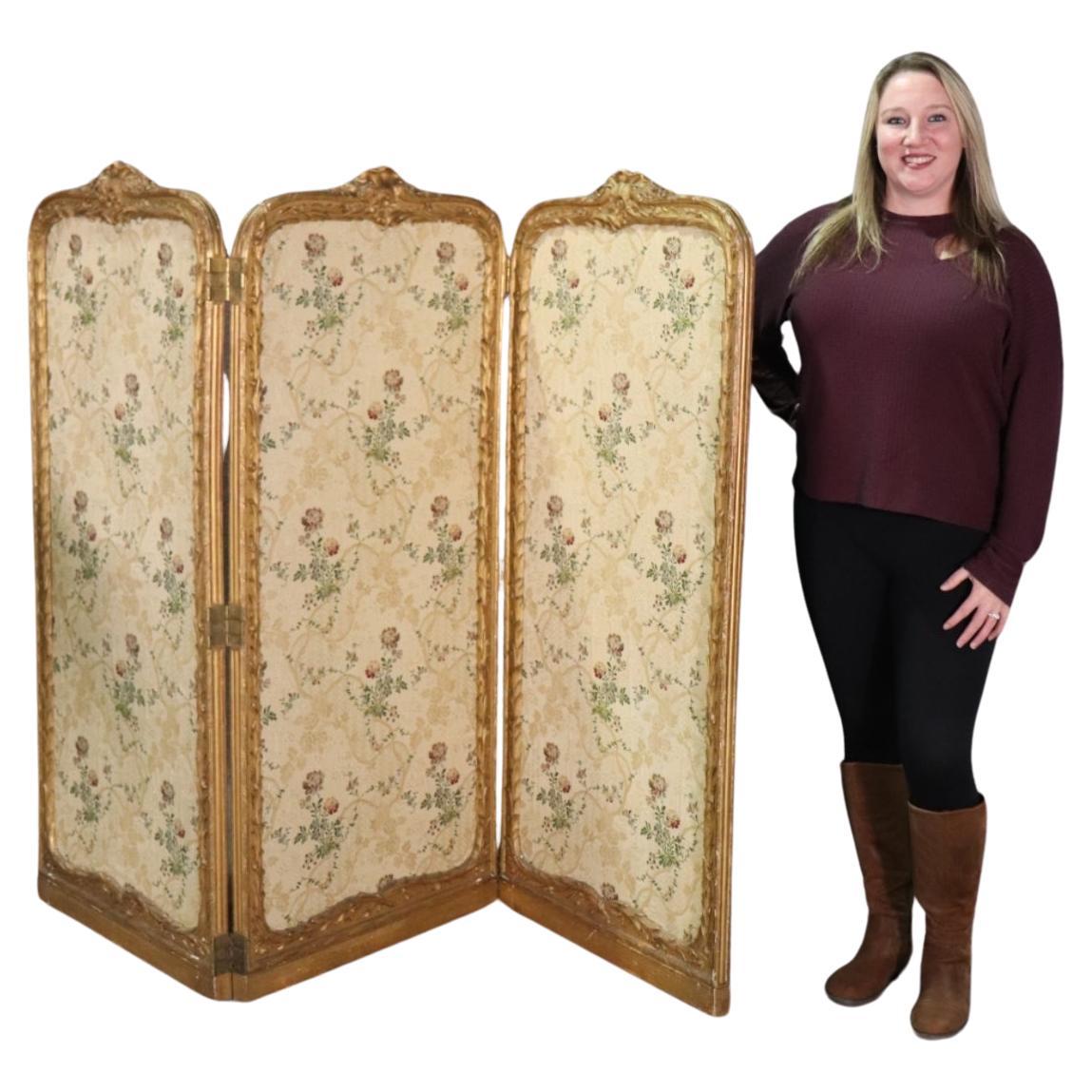 Gorgeous Carved Giltwood French Three Panel Aubusson Louis XV Dressing Screen For Sale