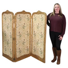 Vintage Gorgeous Carved Giltwood French Three Panel Aubusson Louis XV Dressing Screen