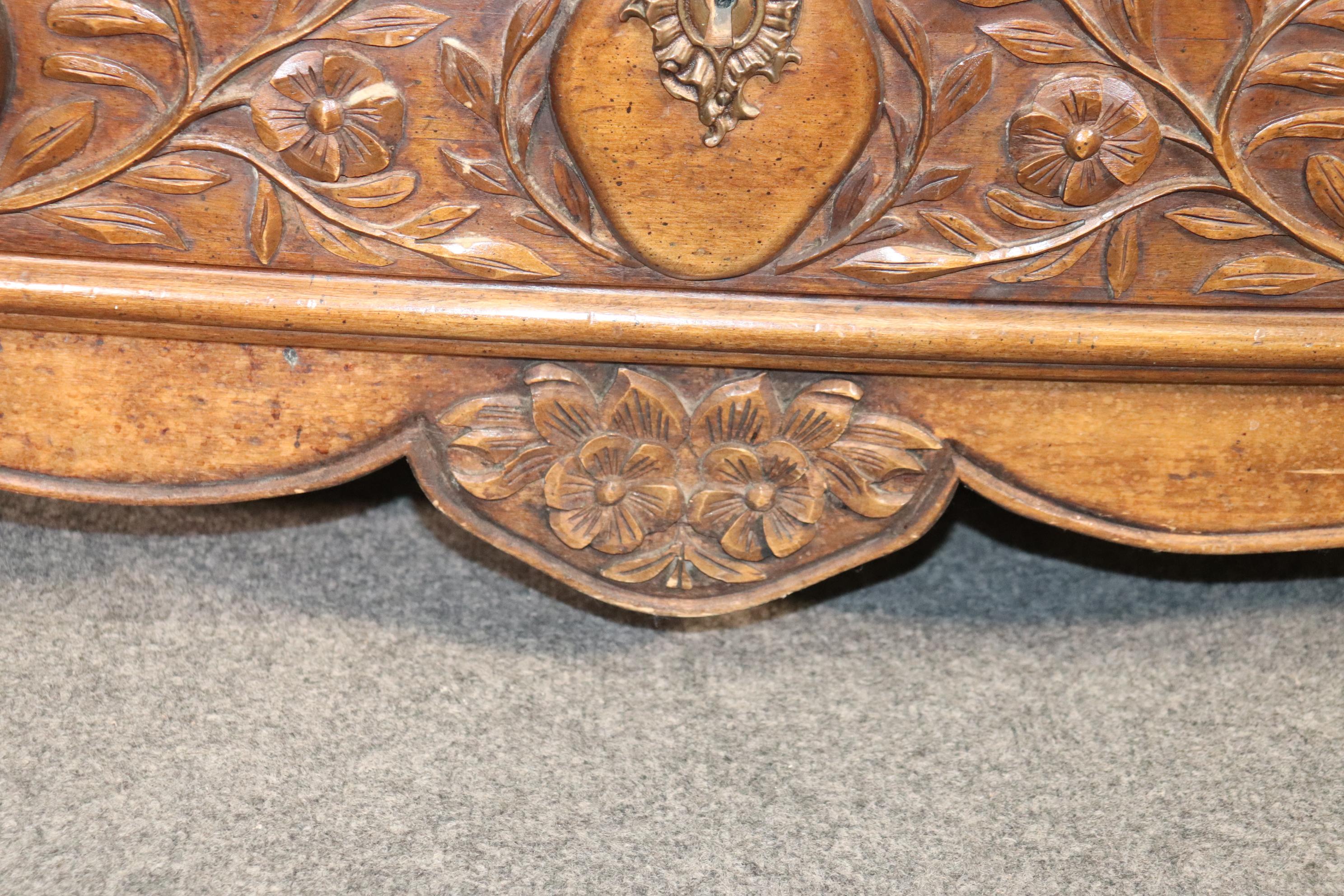 Gorgeous Carved Walnut Floral French Louis XV Country Commode, Circa 1970 For Sale 10