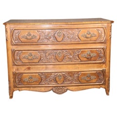 Vintage Gorgeous Carved Walnut Floral French Louis XV Country Commode, Circa 1970