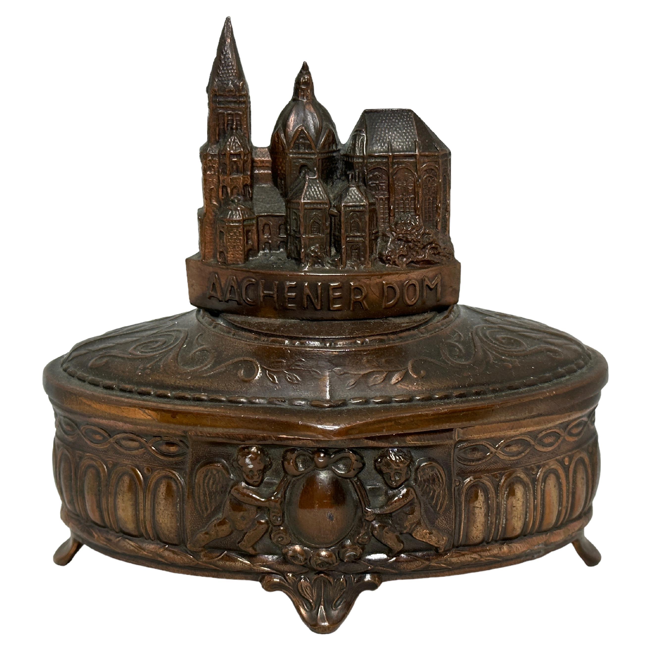 Gorgeous Cathedral Aachen Souvenir Trinket Jewelry Box Antique, German, 1950s