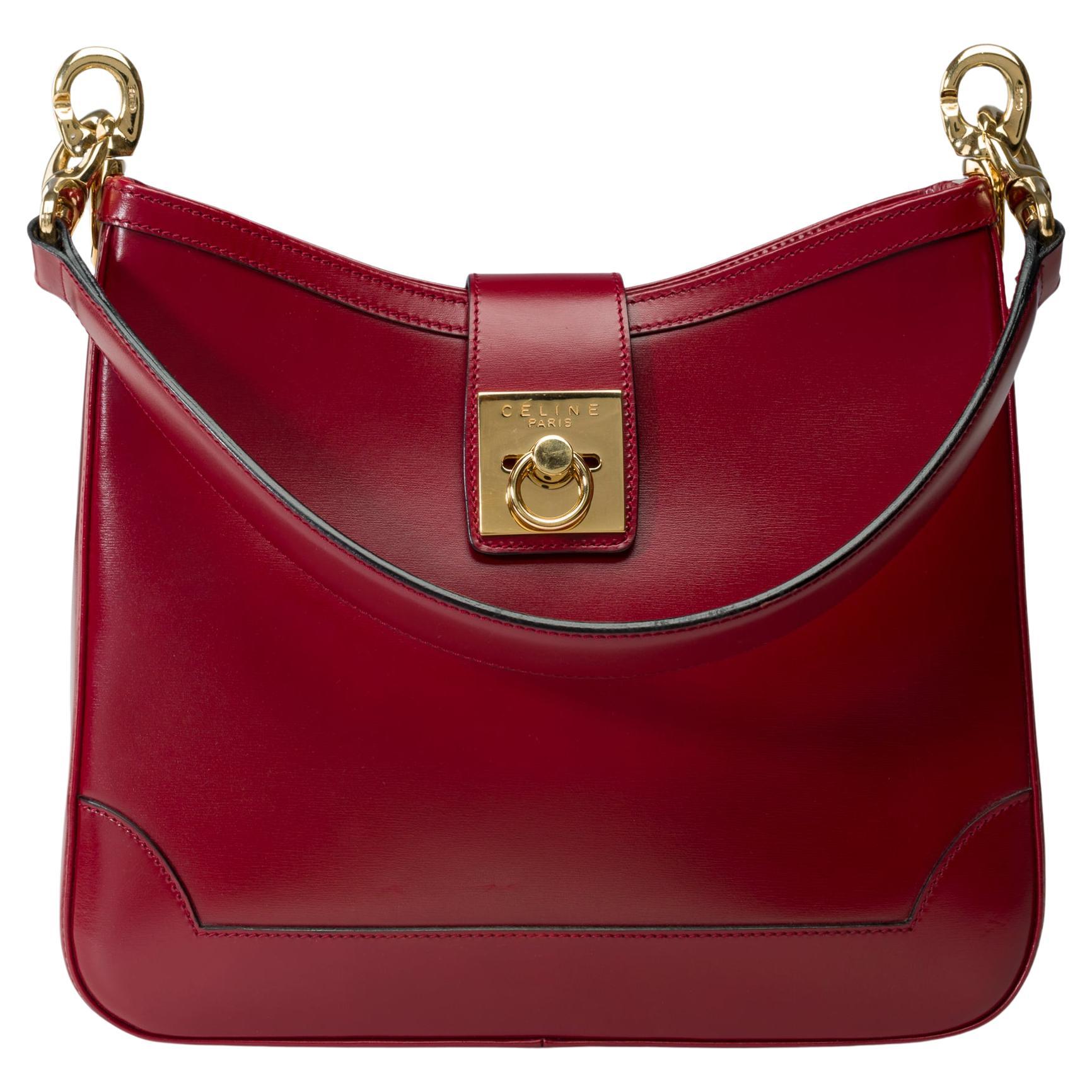 Gorgeous Celine vintage Tote bag in red cherry box calf, GHW For Sale