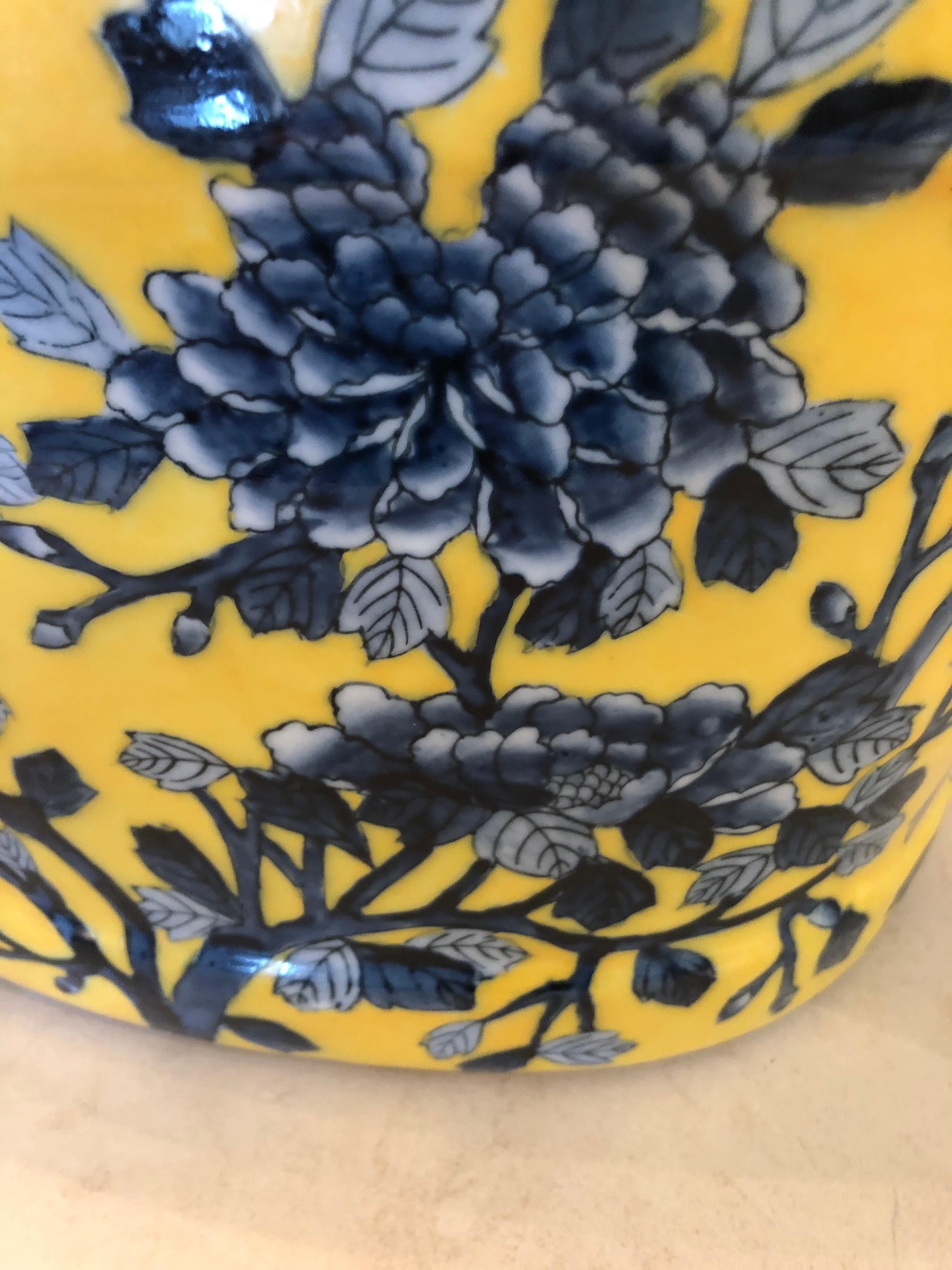 Gorgeous Ceramic Yellow & Blue Oval Planter Centerpiece In Good Condition In Hopewell, NJ