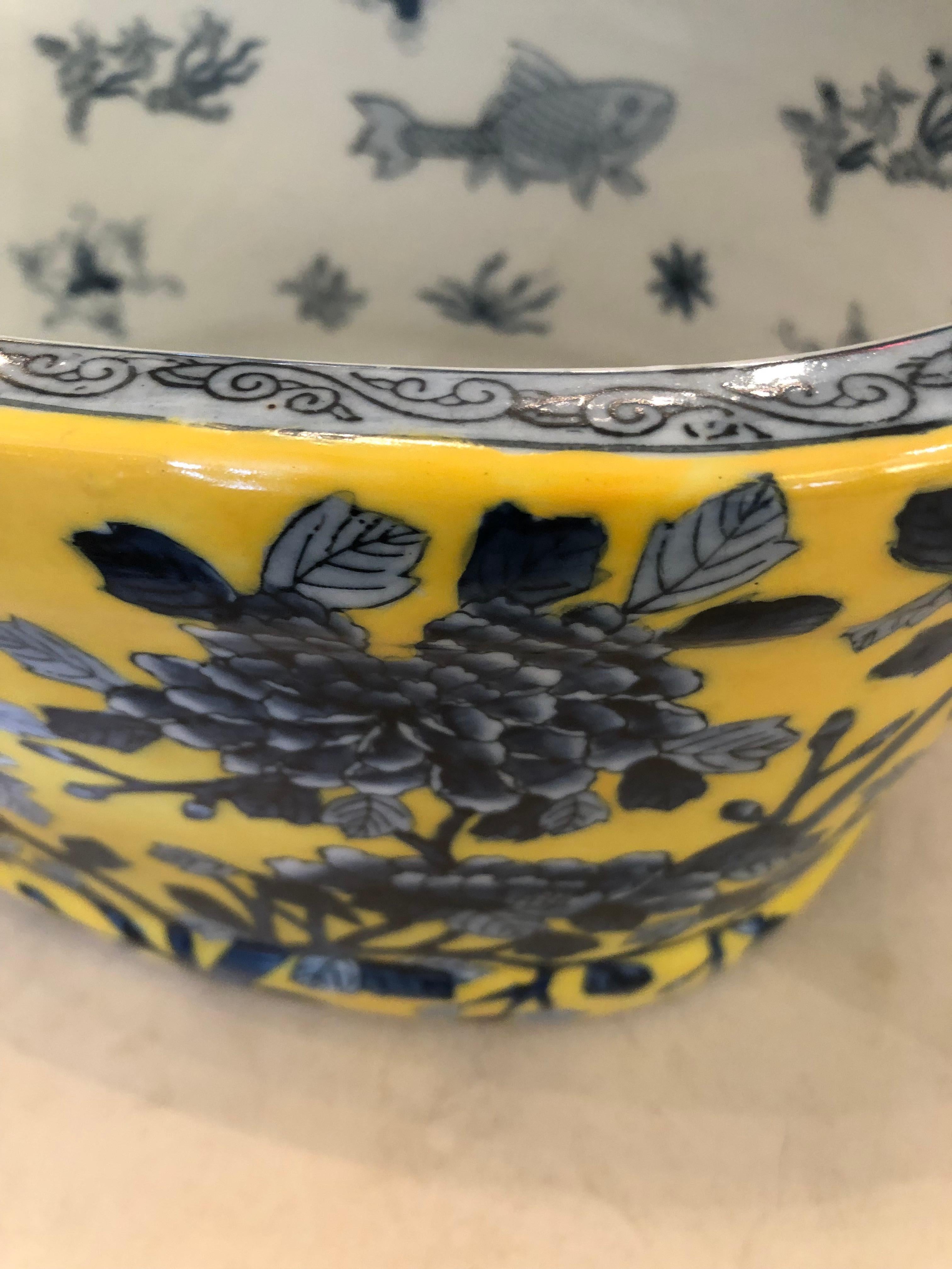 Gorgeous Ceramic Yellow & Blue Oval Planter Centerpiece 2
