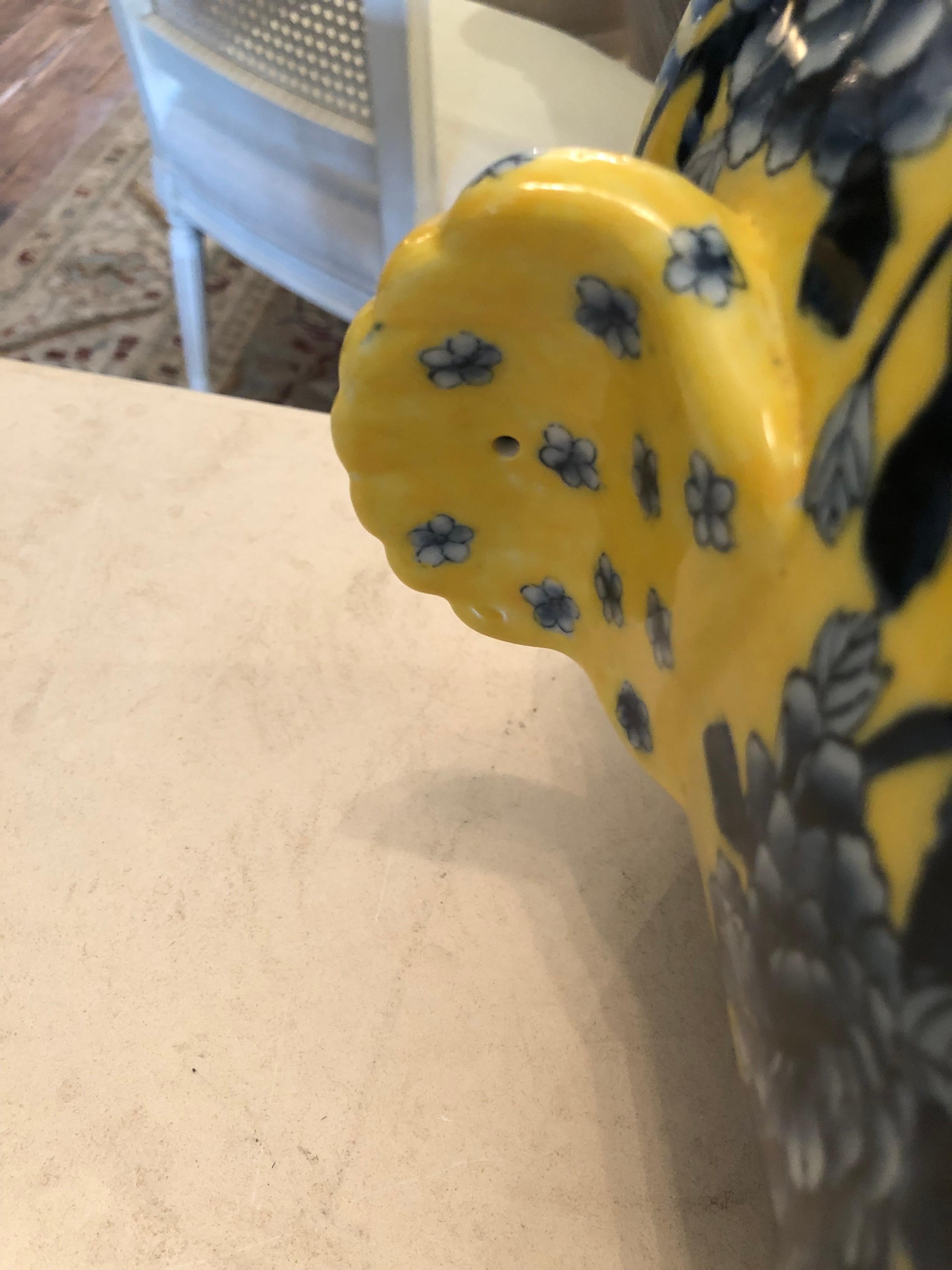 Gorgeous Ceramic Yellow & Blue Oval Planter Centerpiece 3