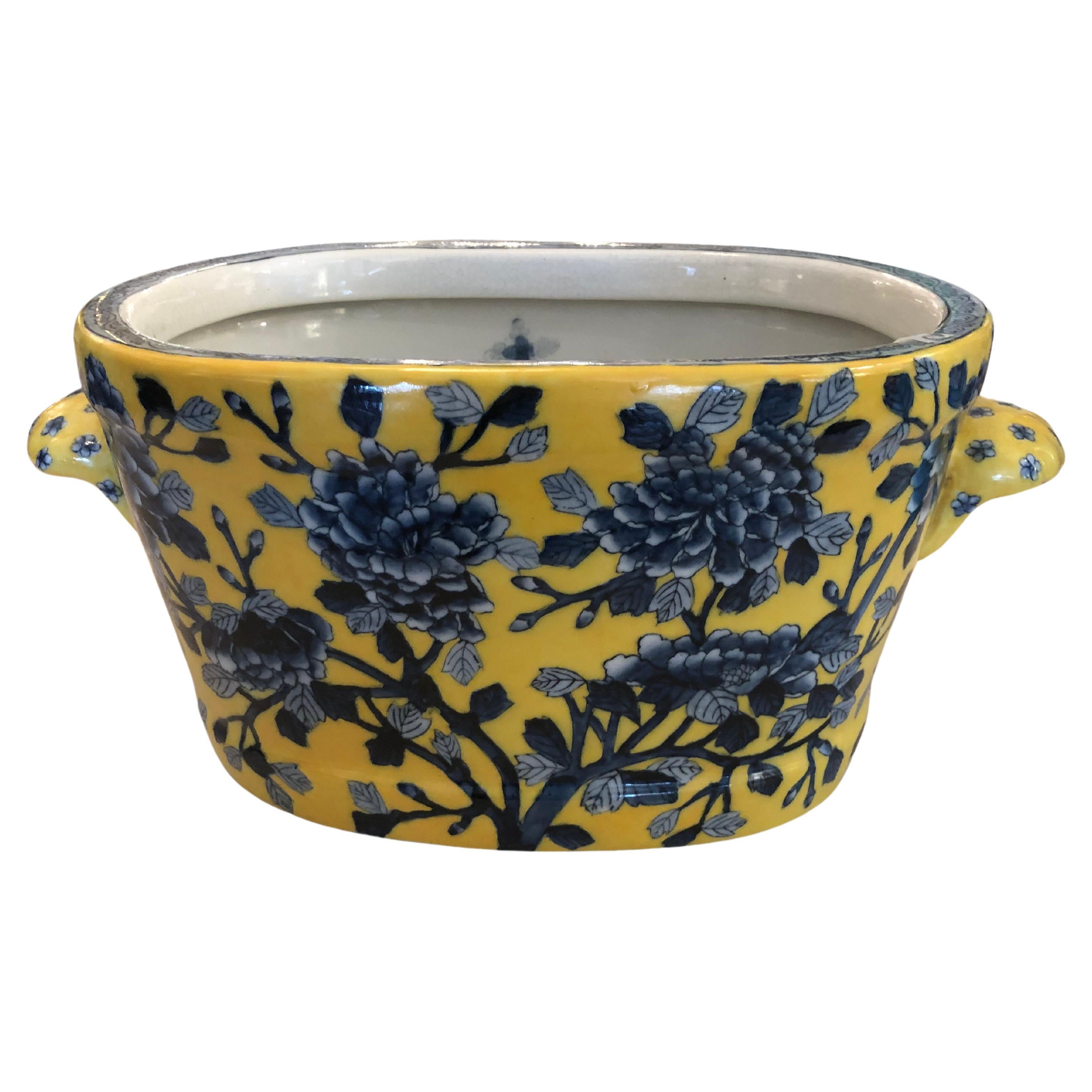 Gorgeous Ceramic Yellow & Blue Oval Planter Centerpiece