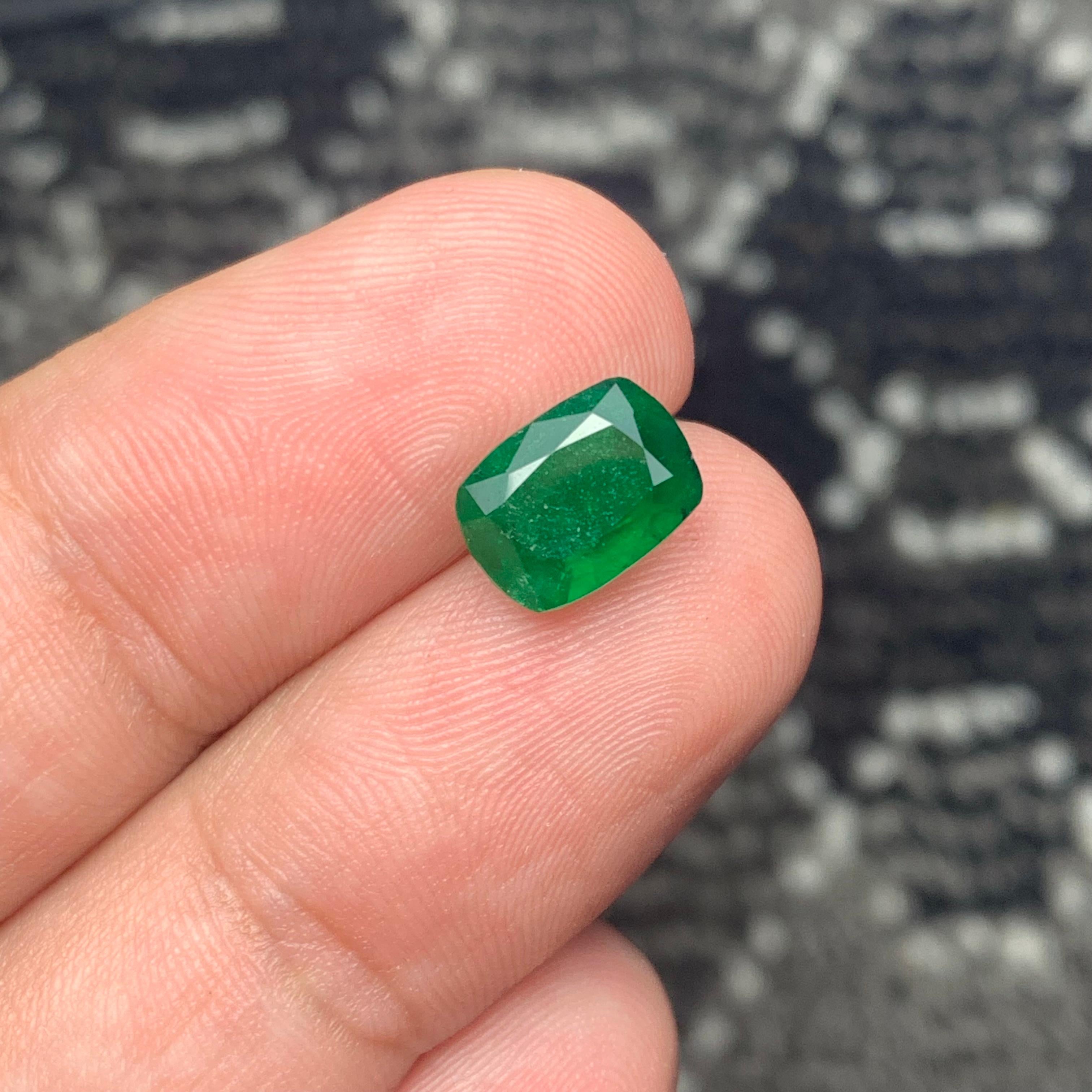 Cushion Cut Gorgeous Certified Natural Green Emerald from Swat Pakistan Mine 1.96 Carat