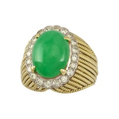 Gorgeous Certified Natural Green Jadeite Jade & Diamond Estate Ring