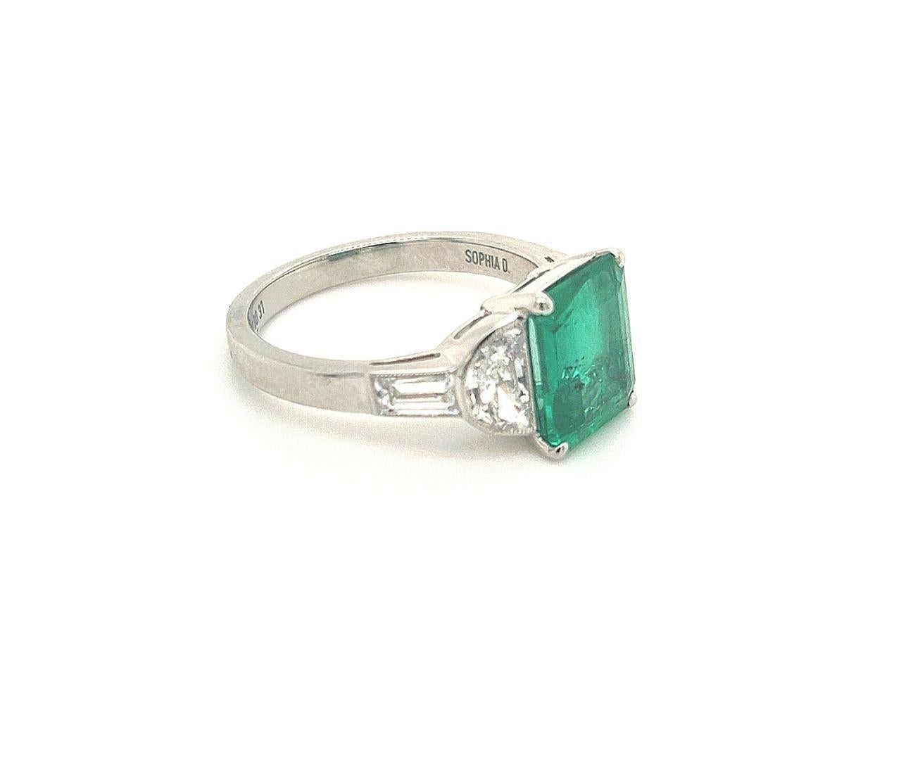 Art Deco Sophia D, Certified 2.31 Carat Emerald and Diamond Platinum Ring 