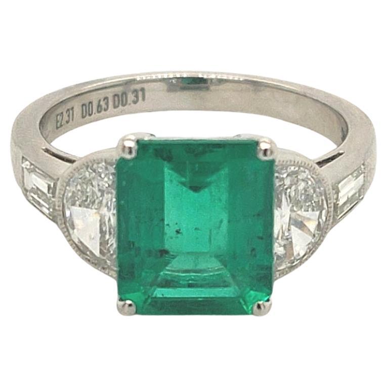 Sophia D, Certified 2.31 Carat Emerald and Diamond Platinum Ring 