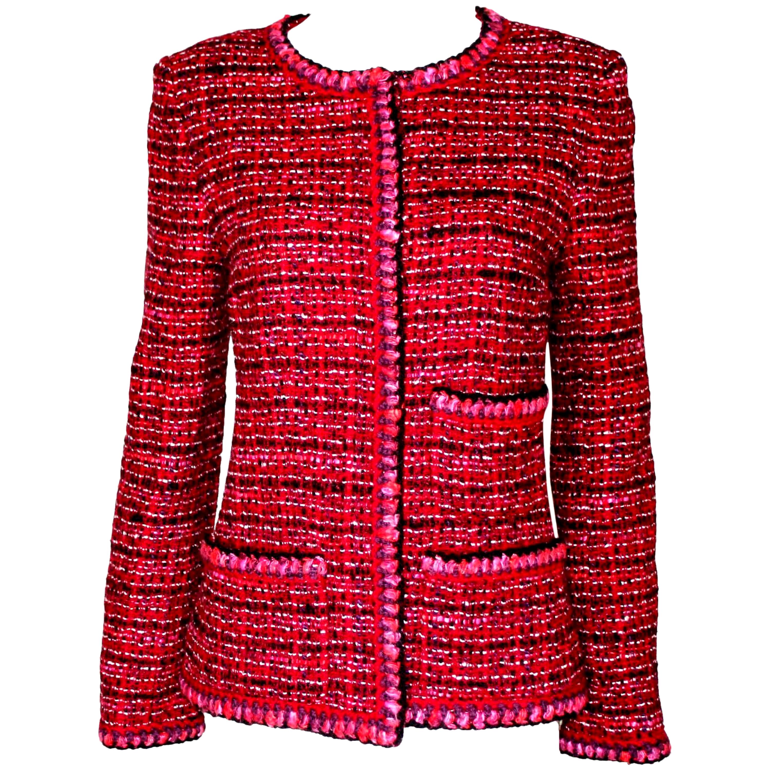 Chanel tweed jacket with red Hermes garden party