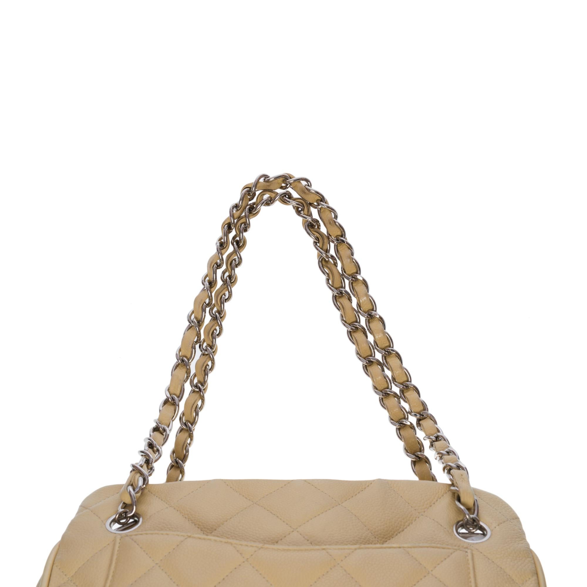 Gorgeous Chanel Classic shoulder bag in beige caviar quilted leather, SHW 3