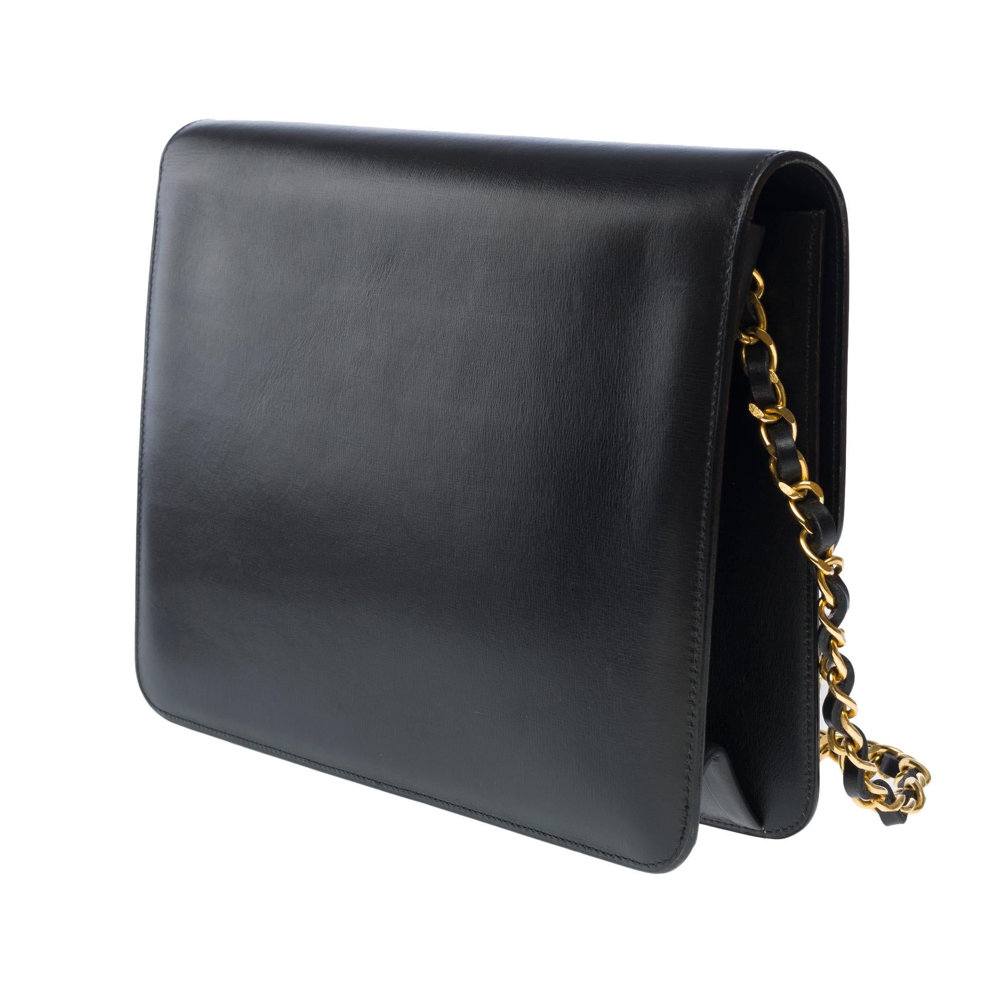 Gorgeous Chanel Classic shoulder flap bag in black box calfskin leather, GHW 10