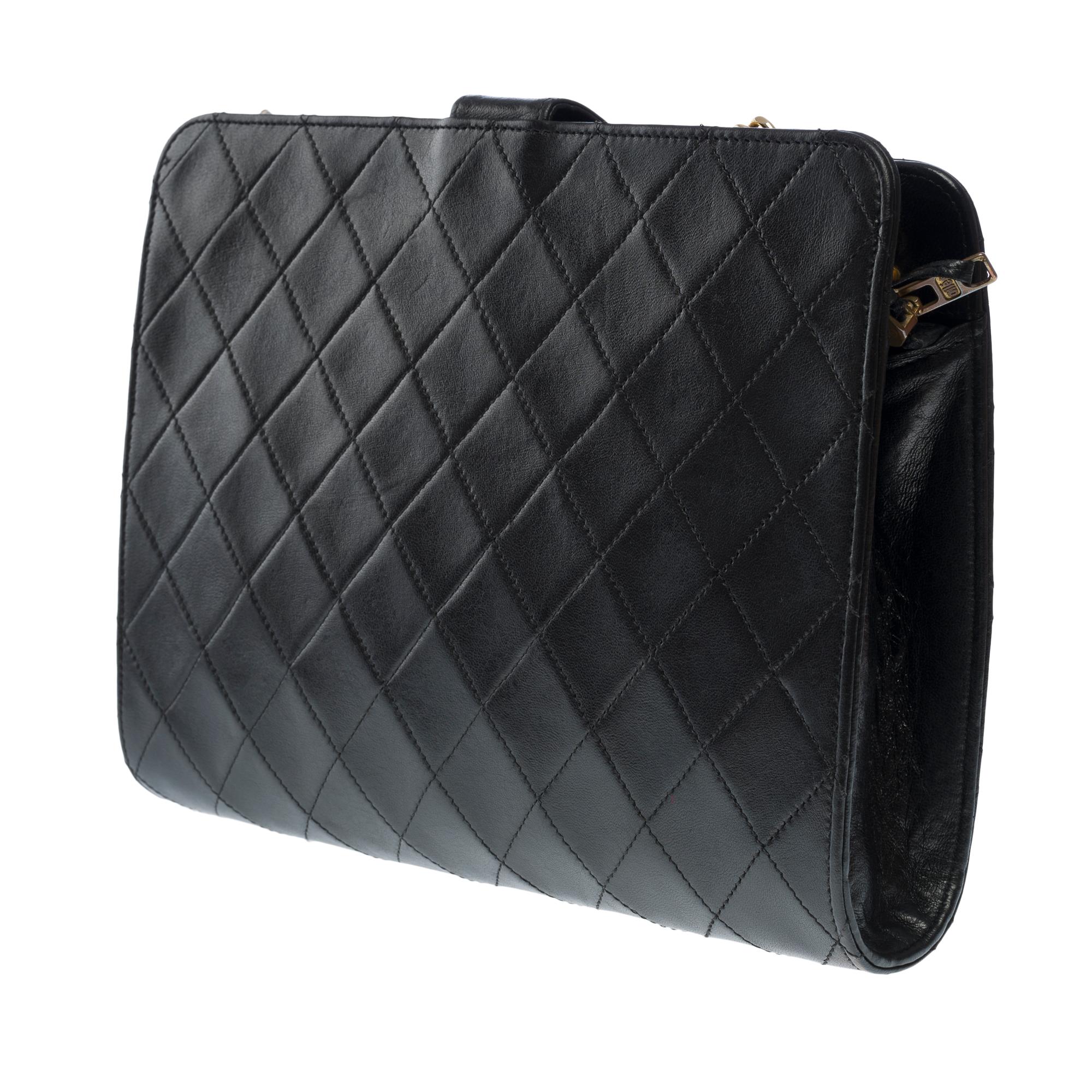 Gorgeous Chanel Classic vintage shoulder bag in black lambskin leather, GHW 1