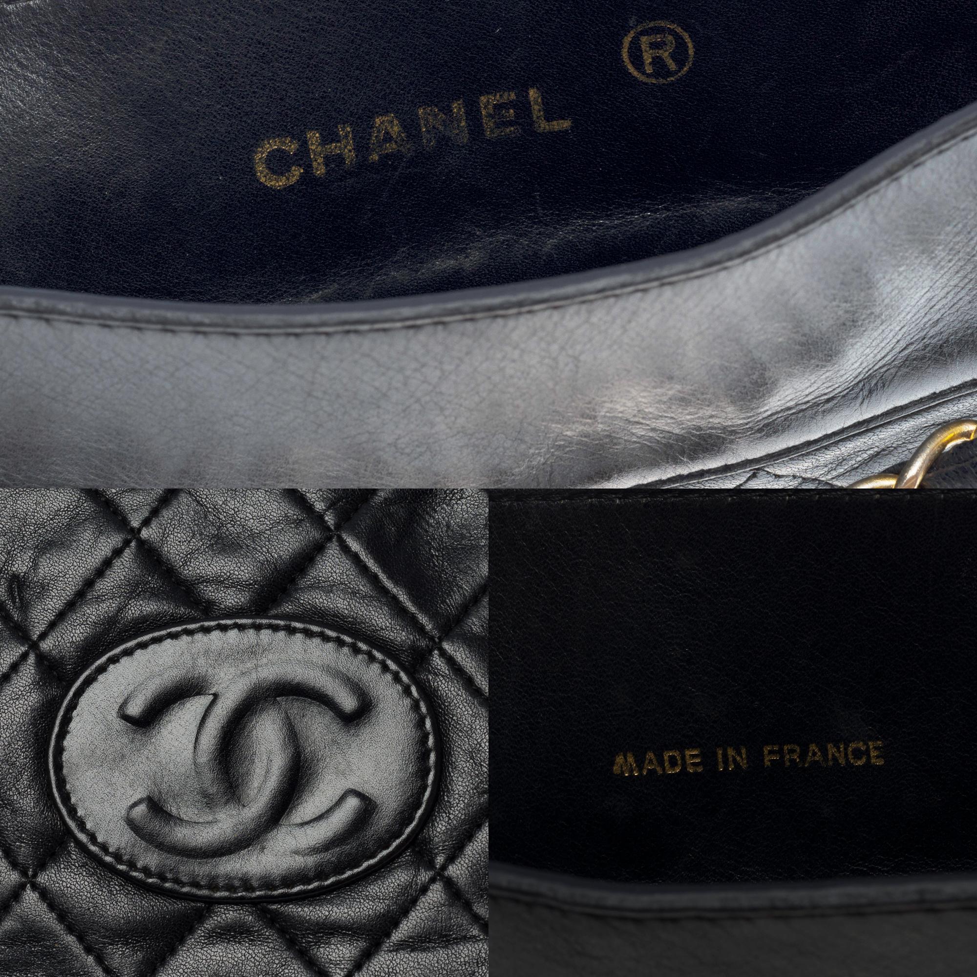 Gorgeous Chanel Flat Tote bag in black quilted lambskin leather , GHW 1