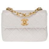 Rare Chanel Mini Timeless Paris-Cuba flap shoulder bag in white satin ,  GHW For Sale at 1stDibs