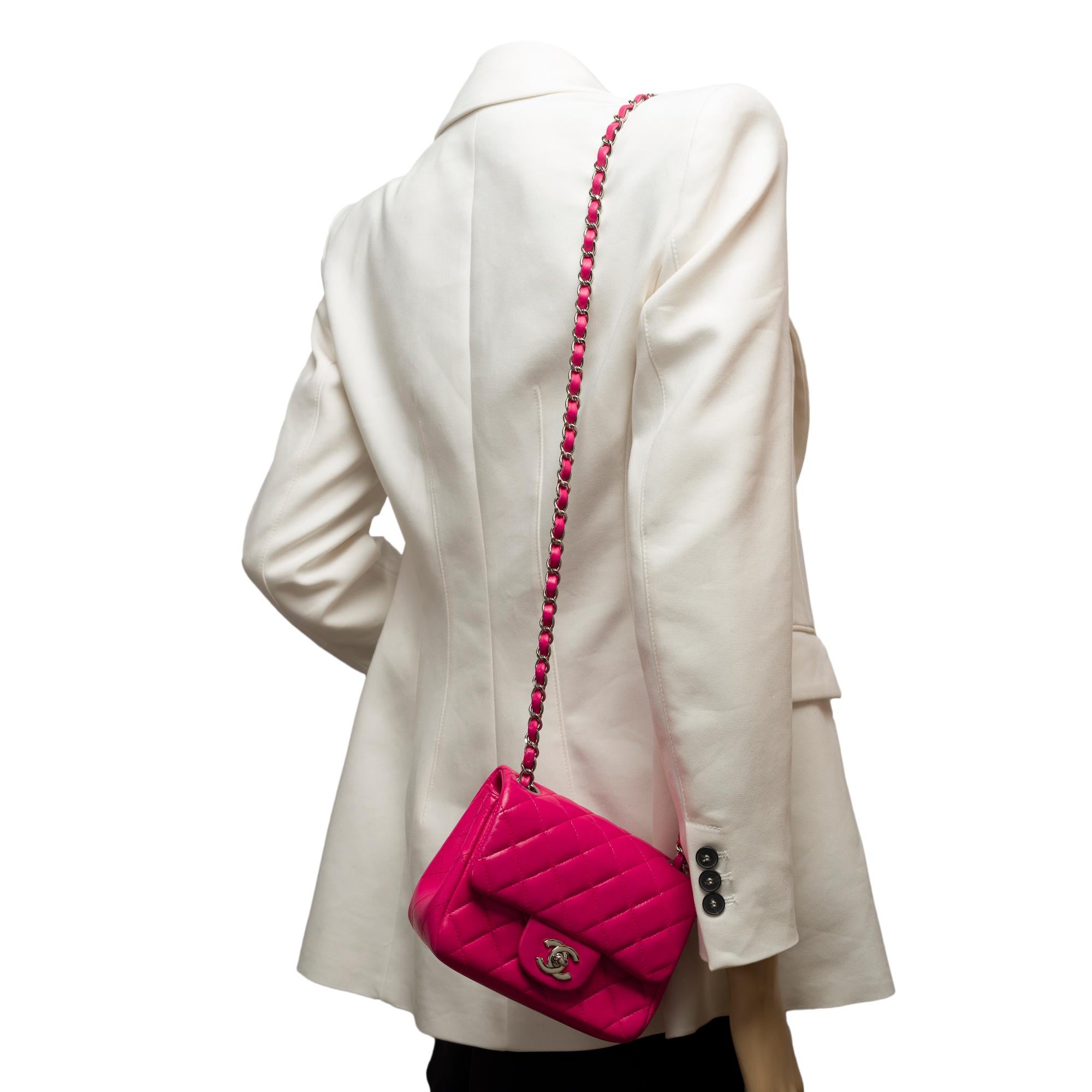 Gorgeous Chanel Mini Timeless Shoulder flap bag in Pink quilted leather, SHW For Sale 8
