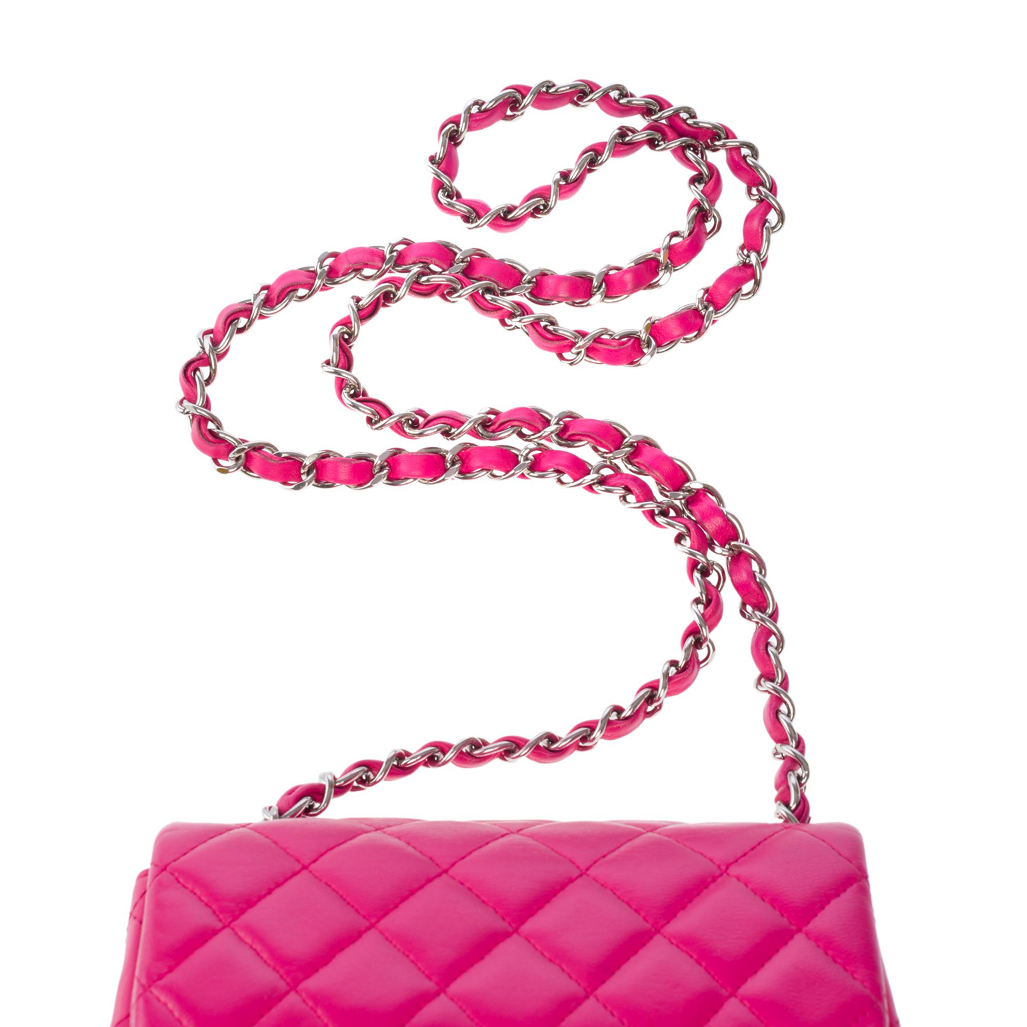 Gorgeous Chanel Mini Timeless Shoulder flap bag in Pink quilted leather, SHW For Sale 5