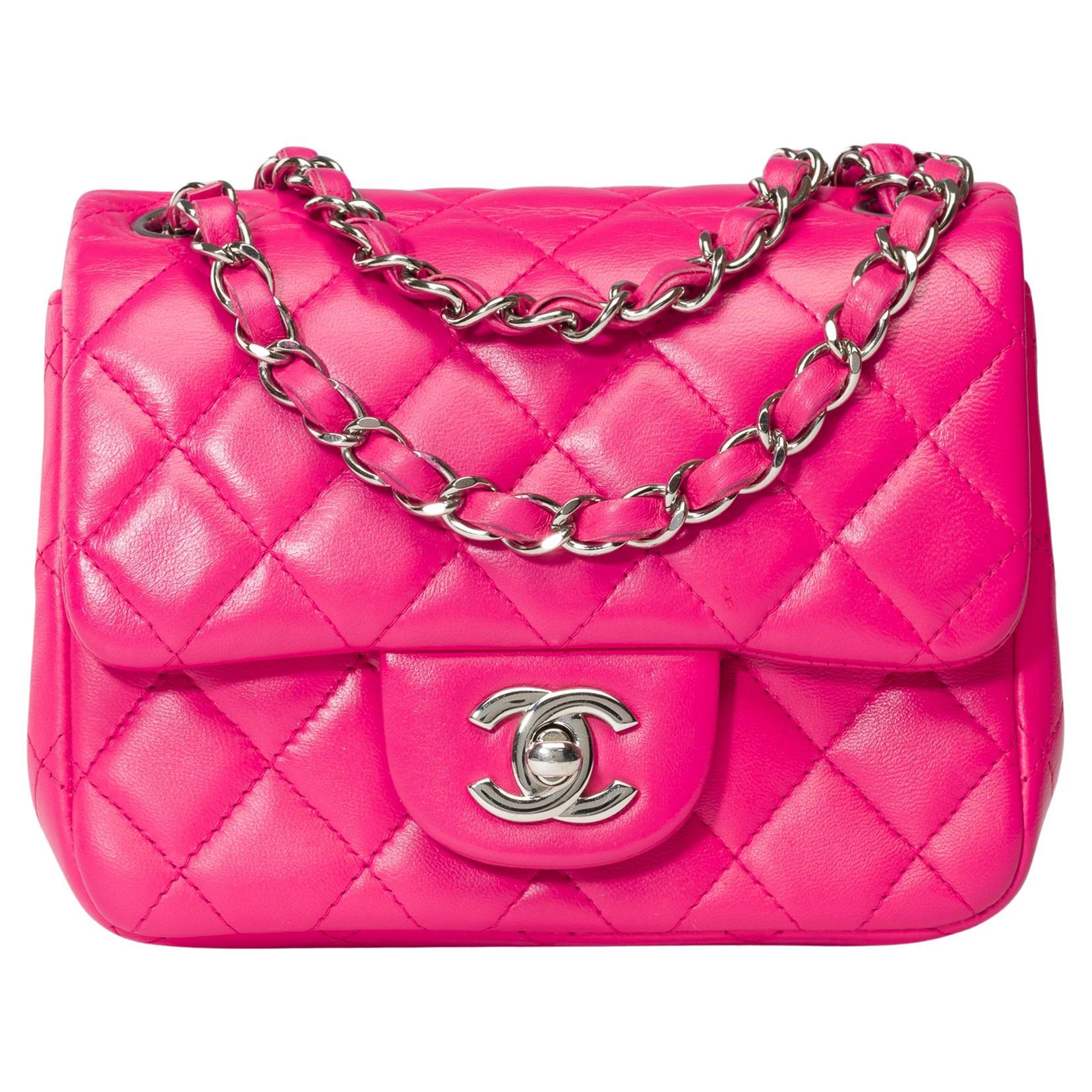 Gorgeous Chanel Mini Timeless Shoulder flap bag in Pink quilted leather, SHW For Sale