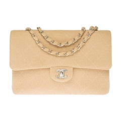 Gorgeous Chanel Timeless shoulder flap bag in beige quilted jersey, SHW