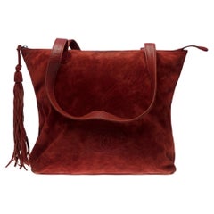 Gorgeous Chanel Tote bag in burgundy suede, SHW