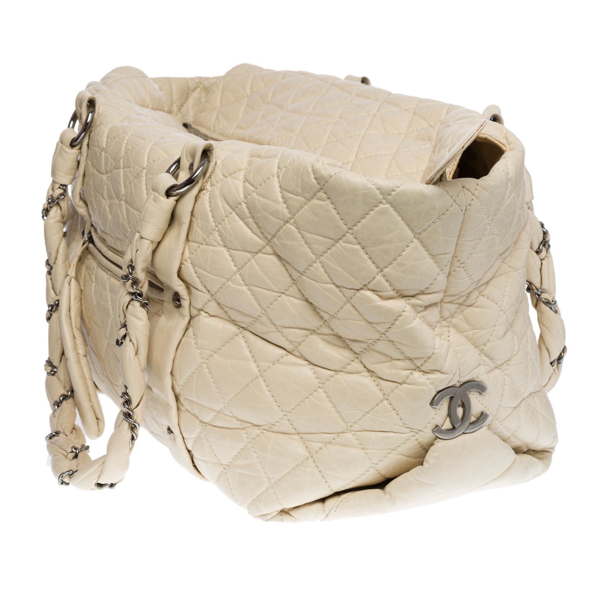 Beige Gorgeous Chanel XL Tote bag in ivory puffy quilted leather , SHW
