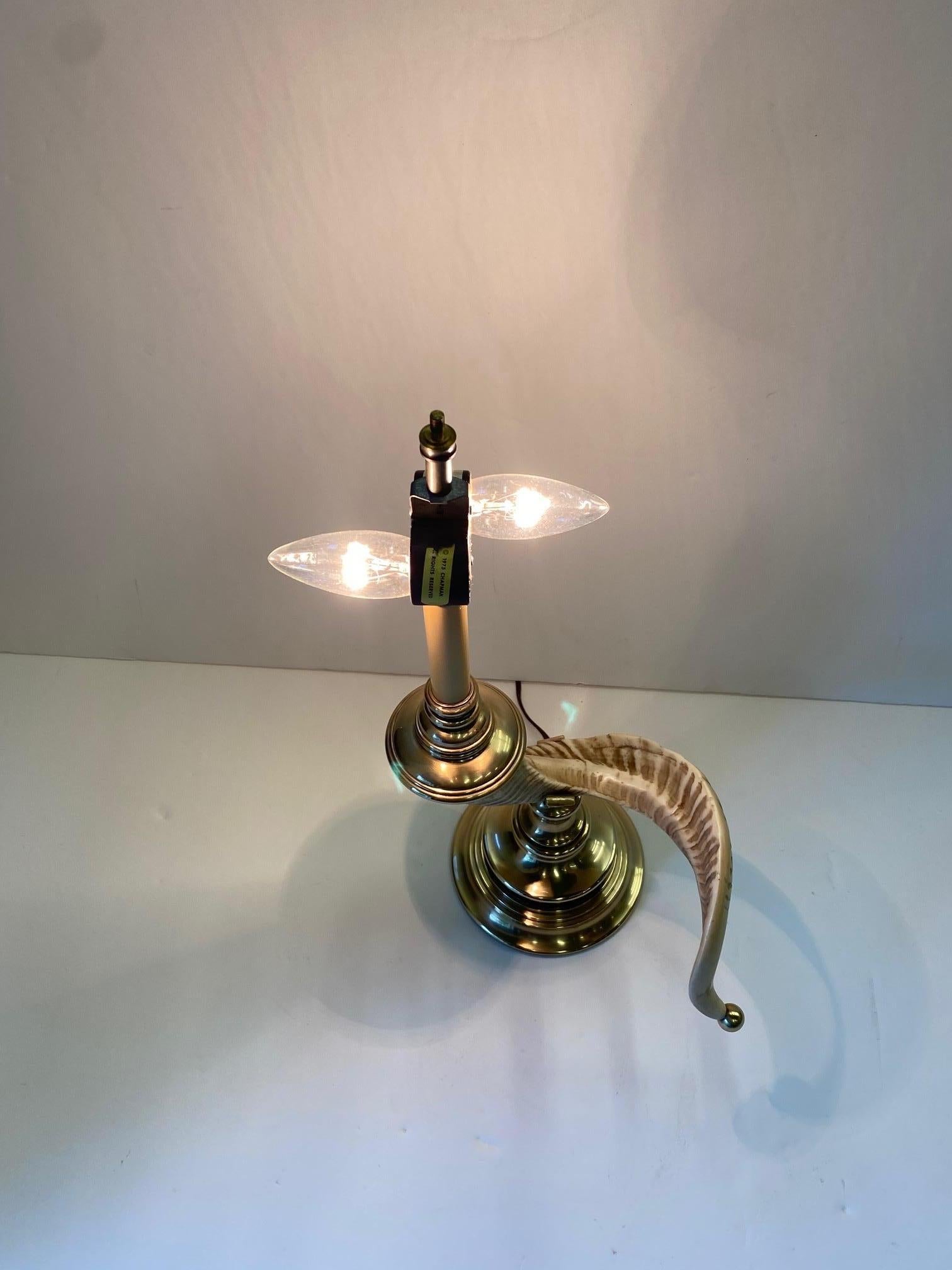 Late 20th Century Gorgeous Chapman Faux Rams Horn and Brass Table Lamp
