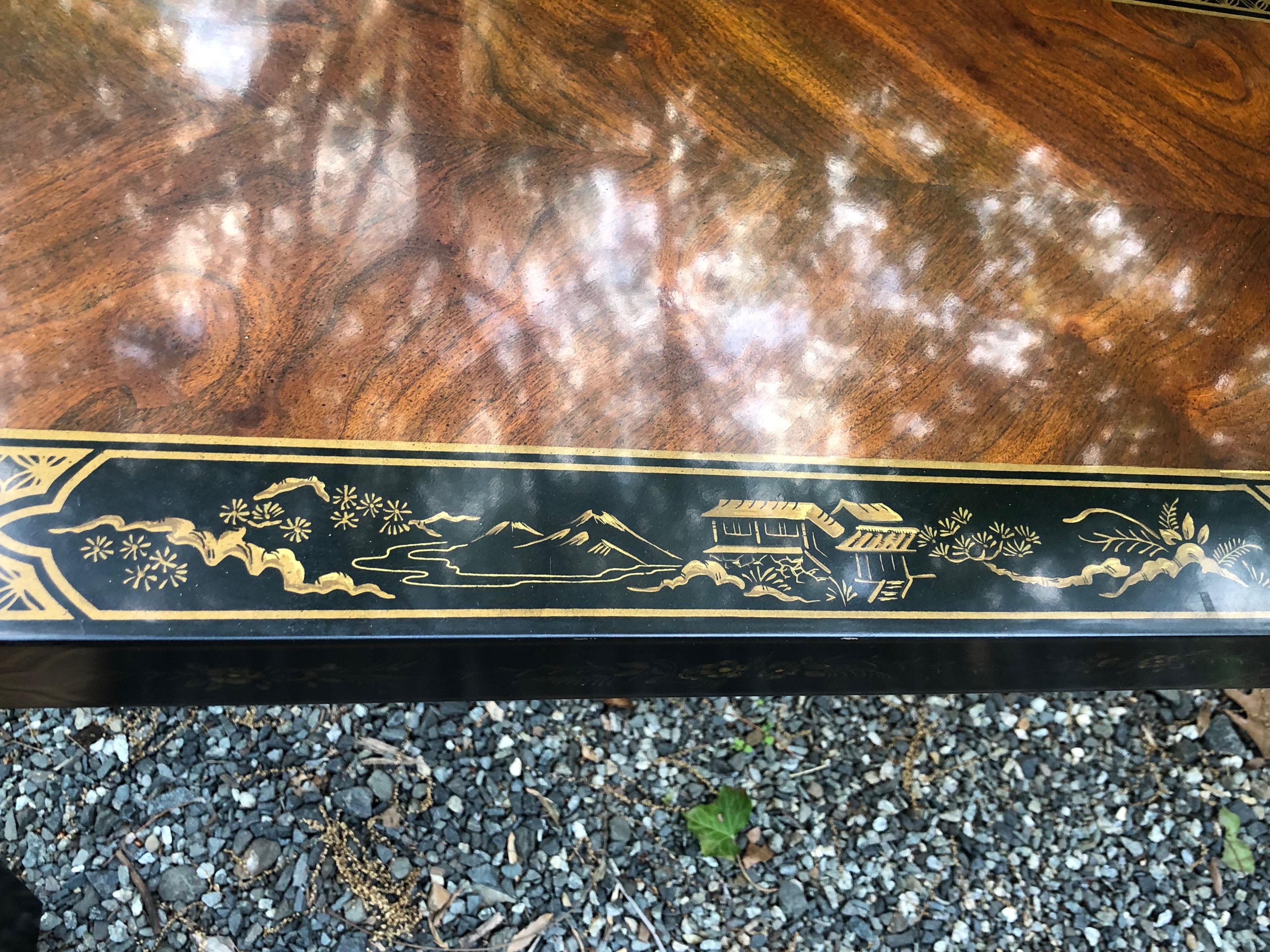 Luscious Chinoiserie Style Lacquered Mahogany and Ebonized Console Table In Excellent Condition In Hopewell, NJ