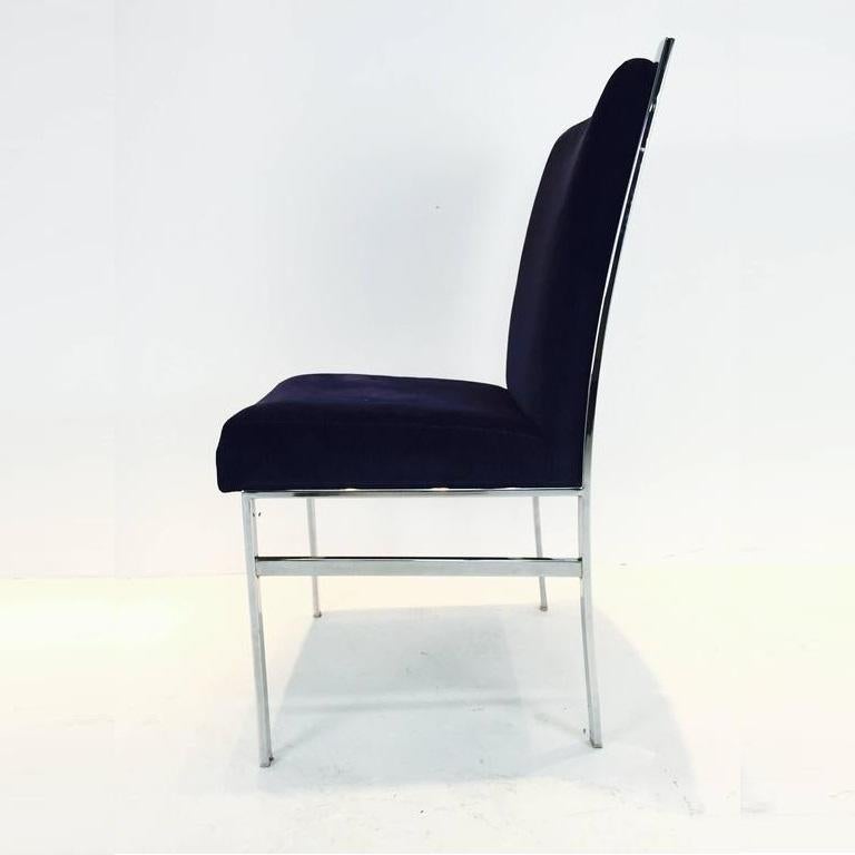 American Gorgeous Chrome and Blue Velvet Dining Chairs by Pierre Cardin, Set of Six