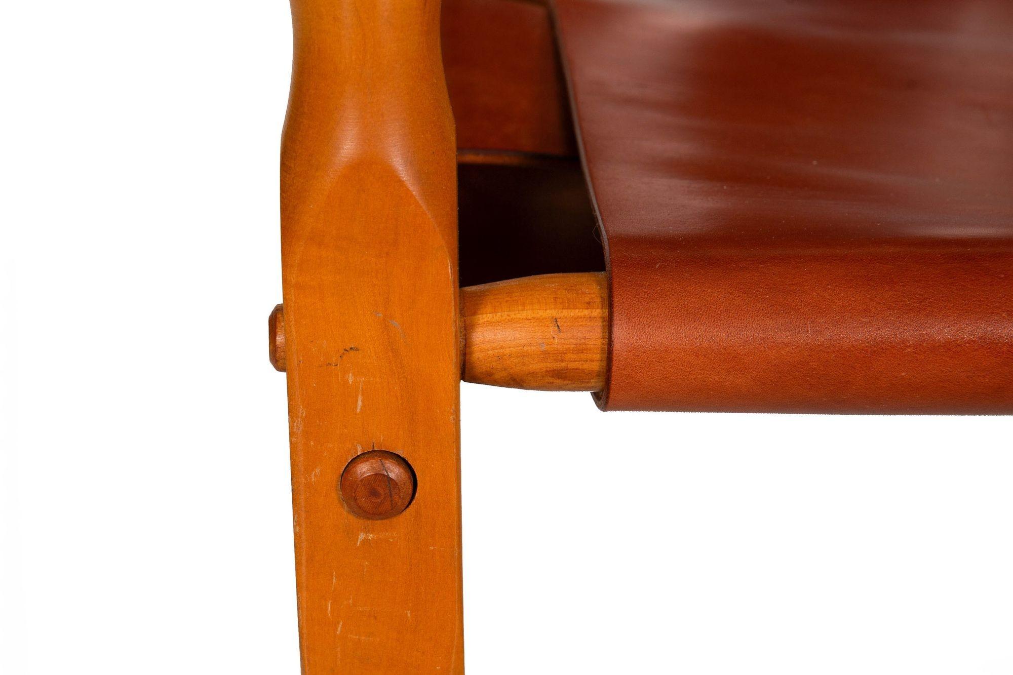 Gorgeous Circa 1970s Mid-Century Modern “Safari” Chair in New Leather For Sale 10