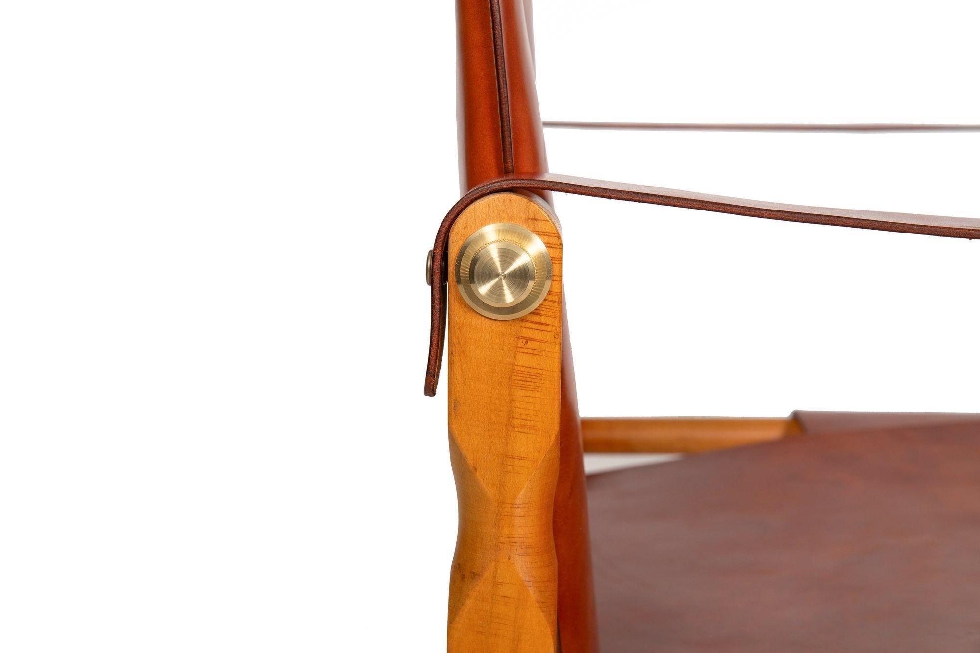 Gorgeous Circa 1970s Mid-Century Modern “Safari” Chair in New Leather 11