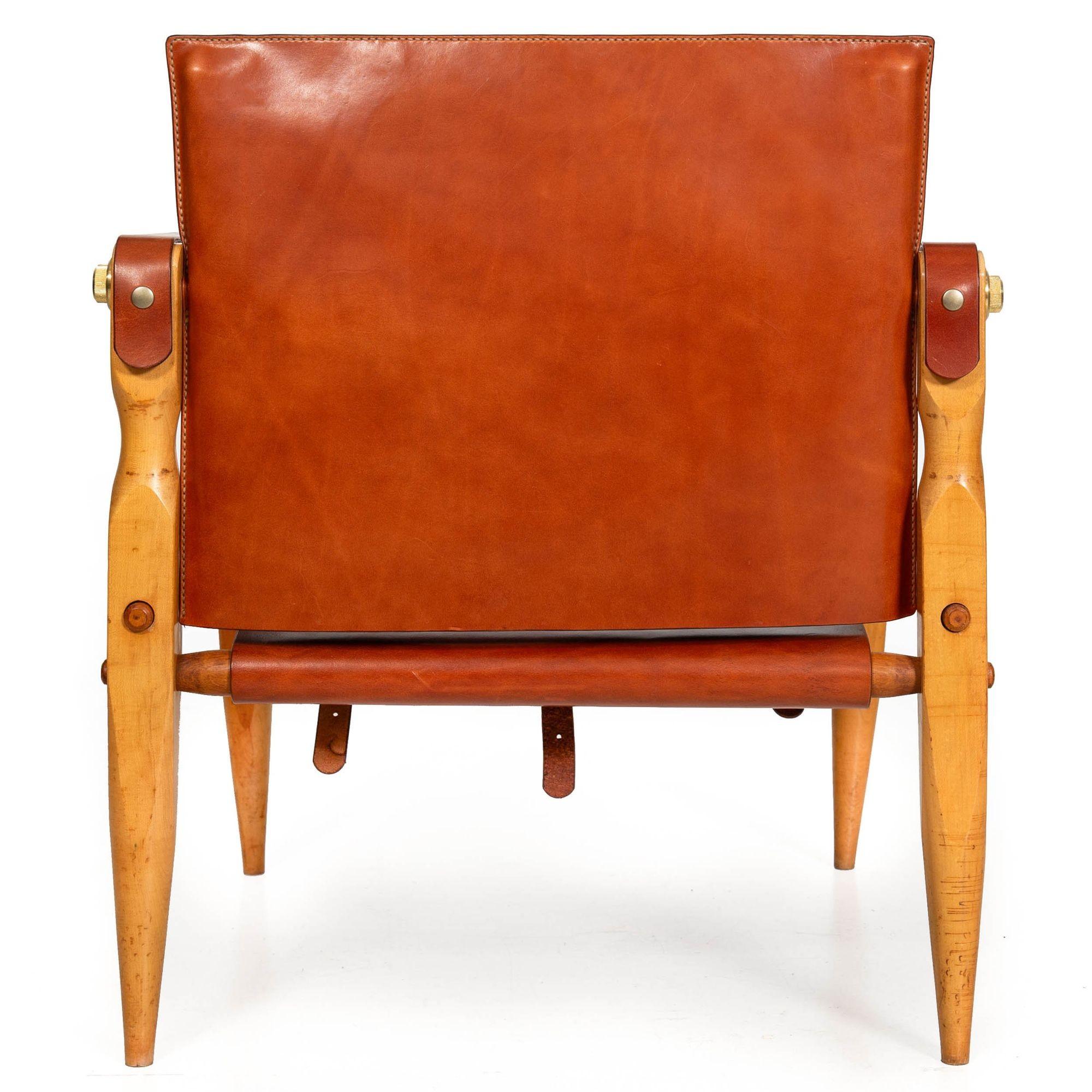 European Gorgeous Circa 1970s Mid-Century Modern “Safari” Chair in New Leather
