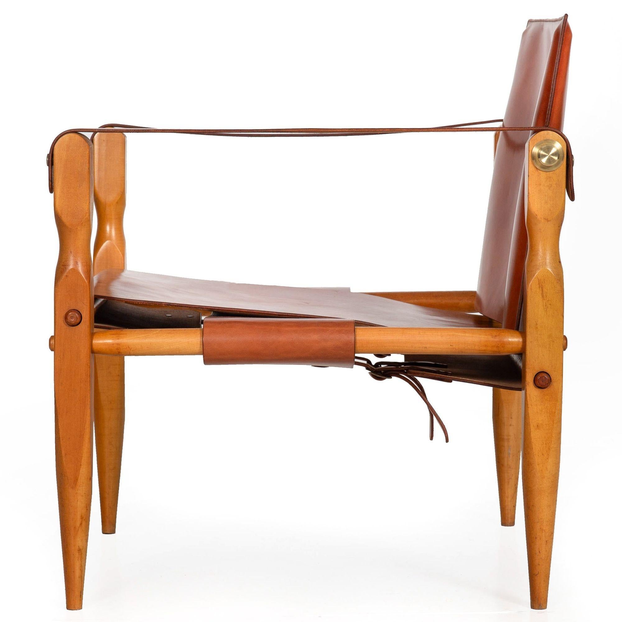 20th Century Gorgeous Circa 1970s Mid-Century Modern “Safari” Chair in New Leather For Sale