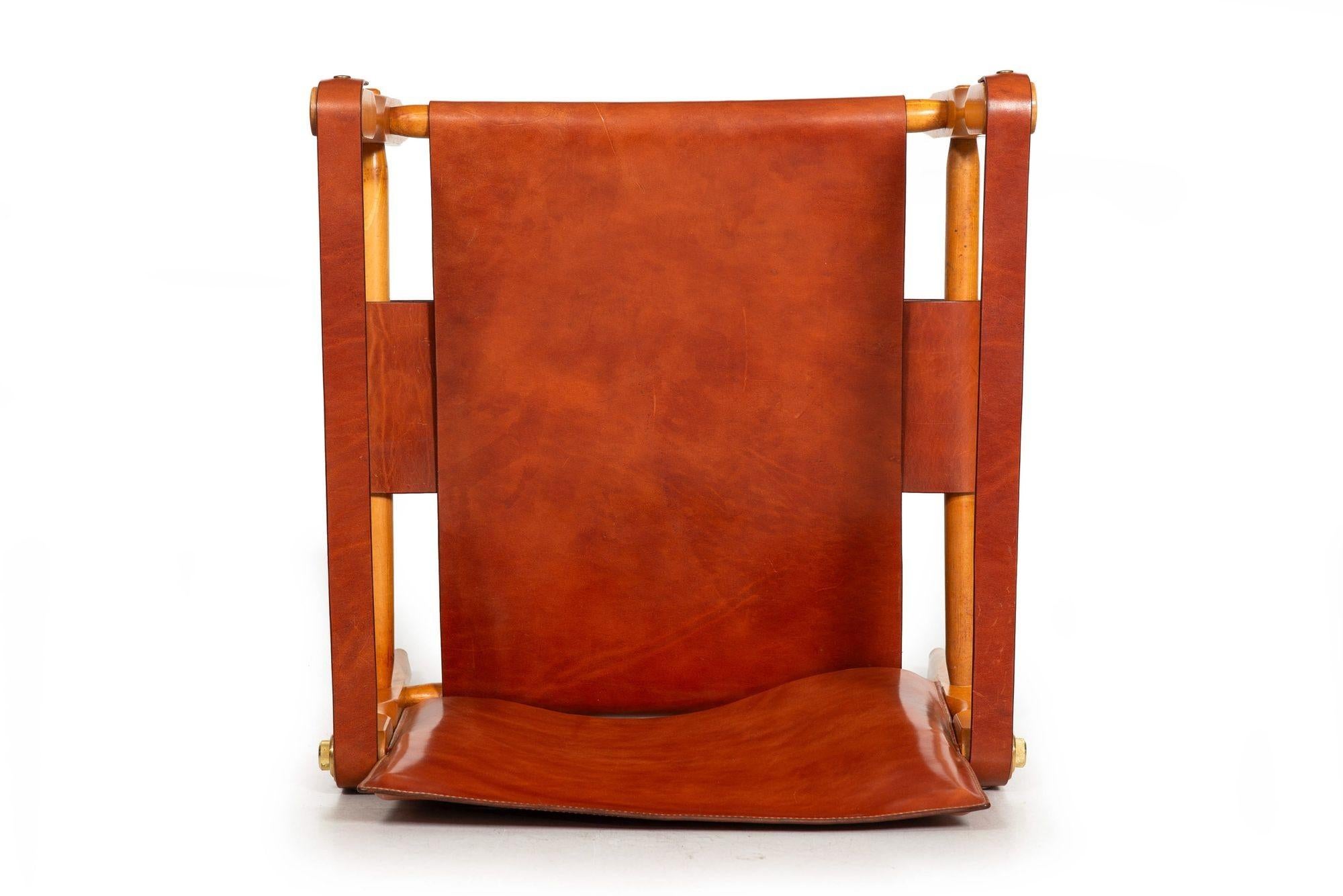 Brass Gorgeous Circa 1970s Mid-Century Modern “Safari” Chair in New Leather For Sale