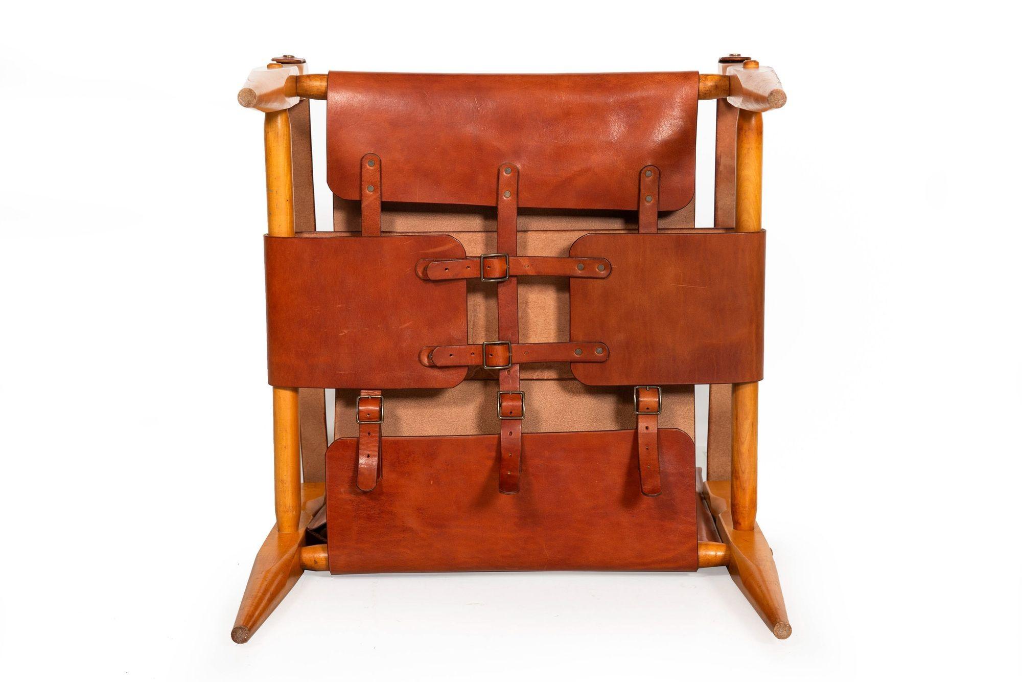 Gorgeous Circa 1970s Mid-Century Modern “Safari” Chair in New Leather 1