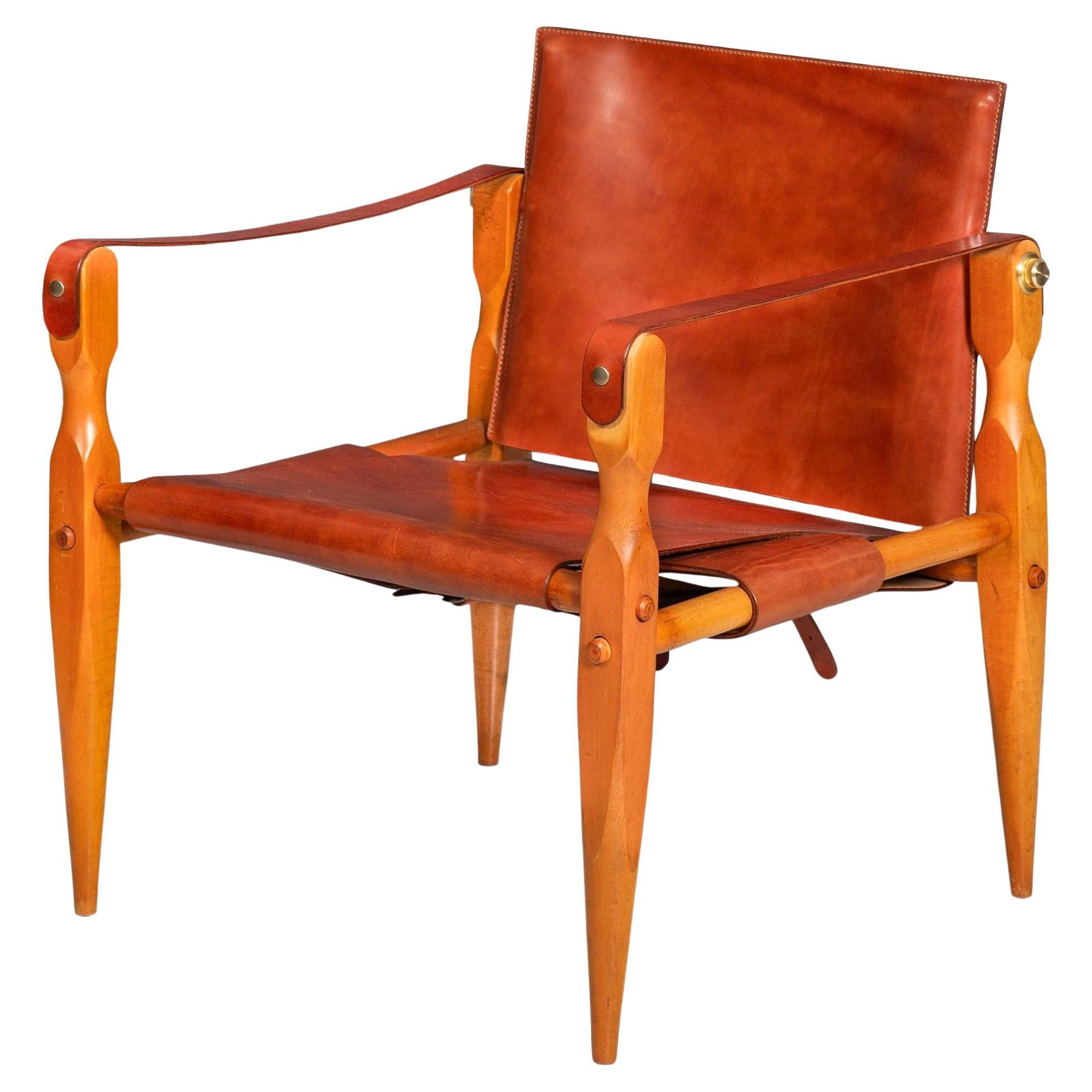 Gorgeous Circa 1970s Mid-Century Modern “Safari” Chair in New Leather For Sale