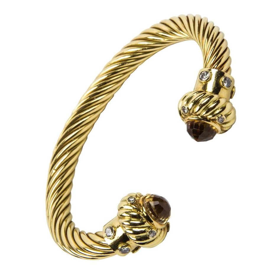 Citrin Diamant Gold Heirloom Qualität Manschette Armspange Armband (Modernistisch) im Angebot