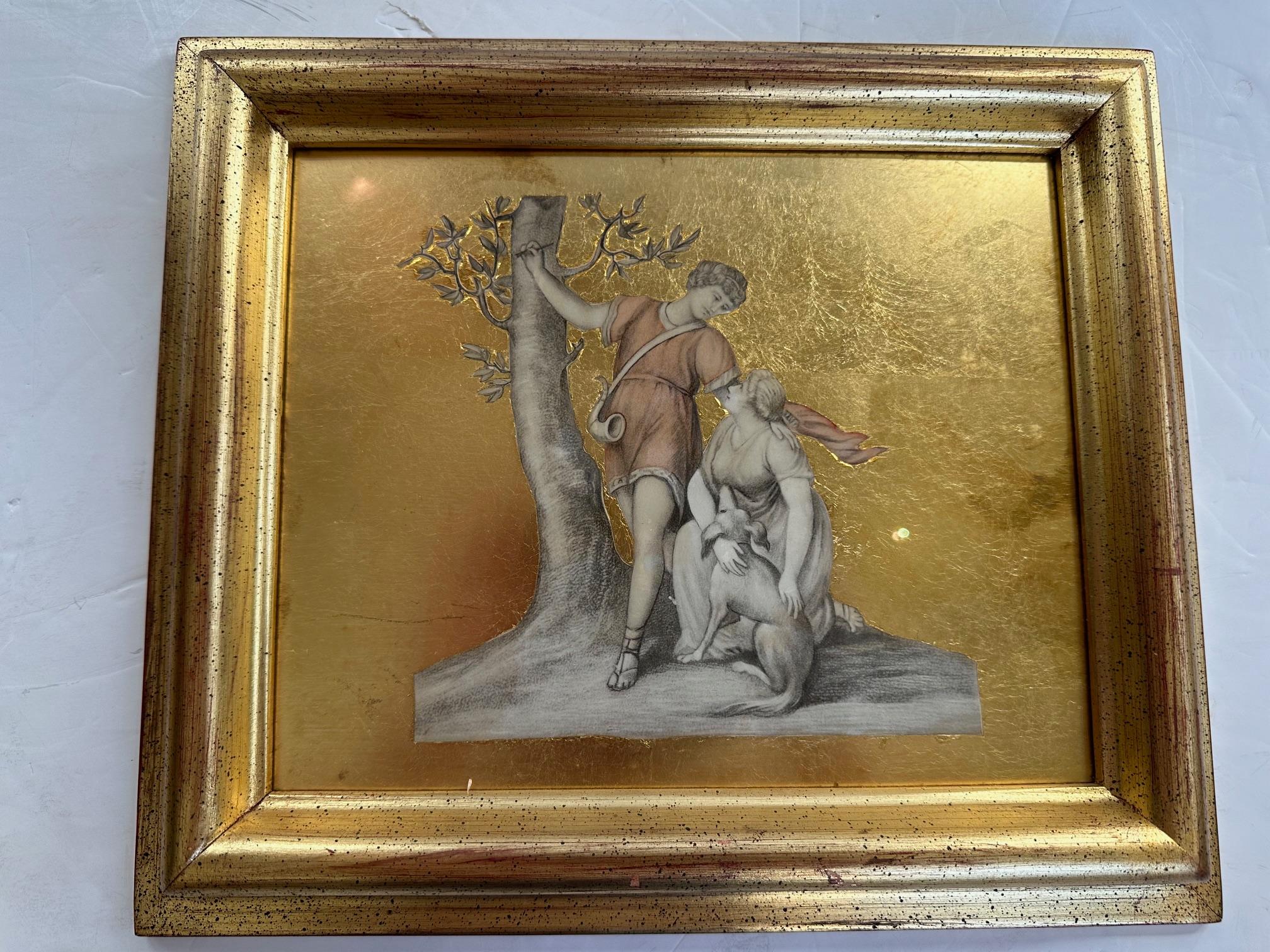 Gorgeous Collection of 4 Decoupaged Classical Figural Scenes with Gold Leaf For Sale 4