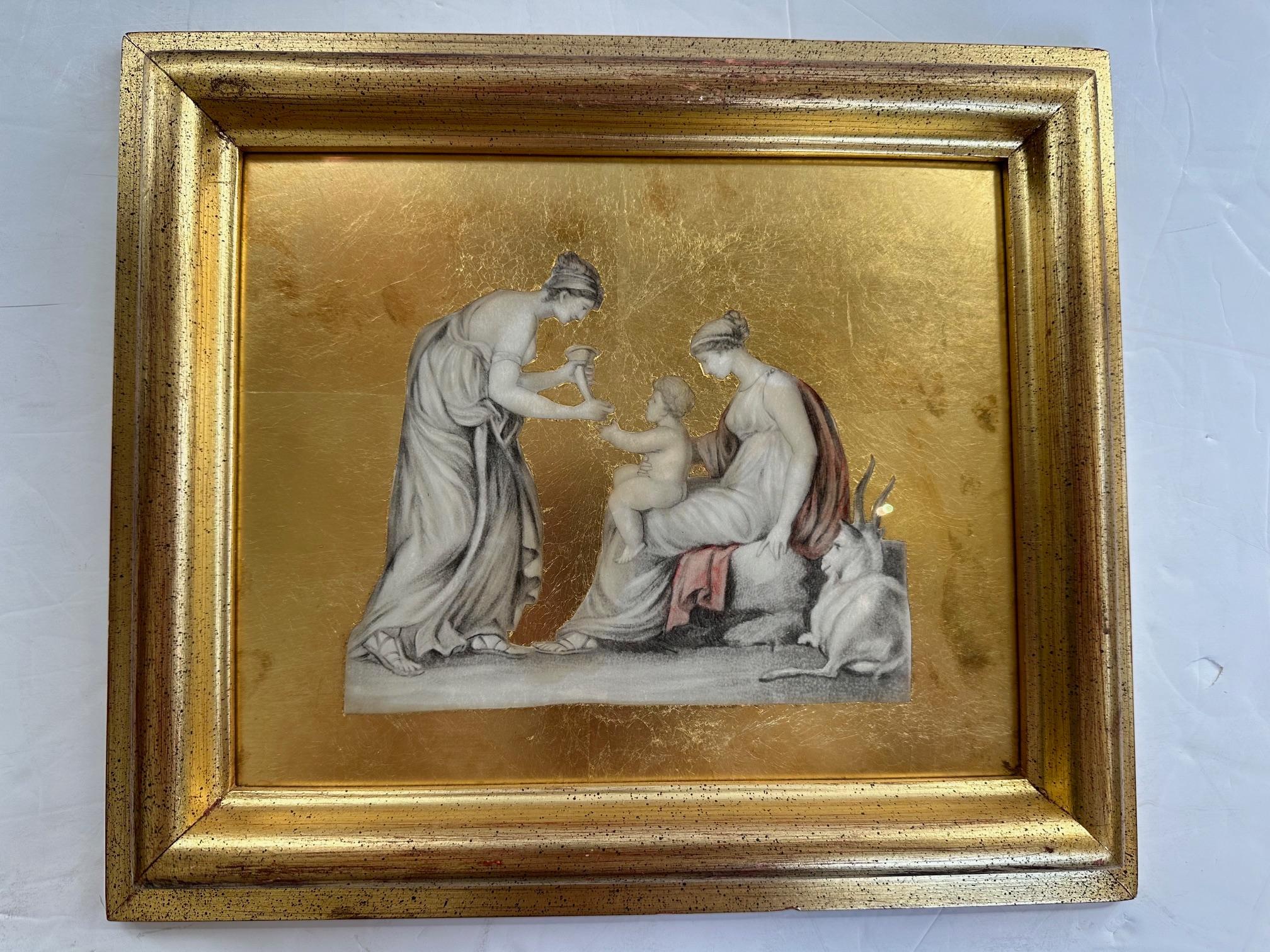 Gorgeous Collection of 4 Decoupaged Classical Figural Scenes with Gold Leaf For Sale 6