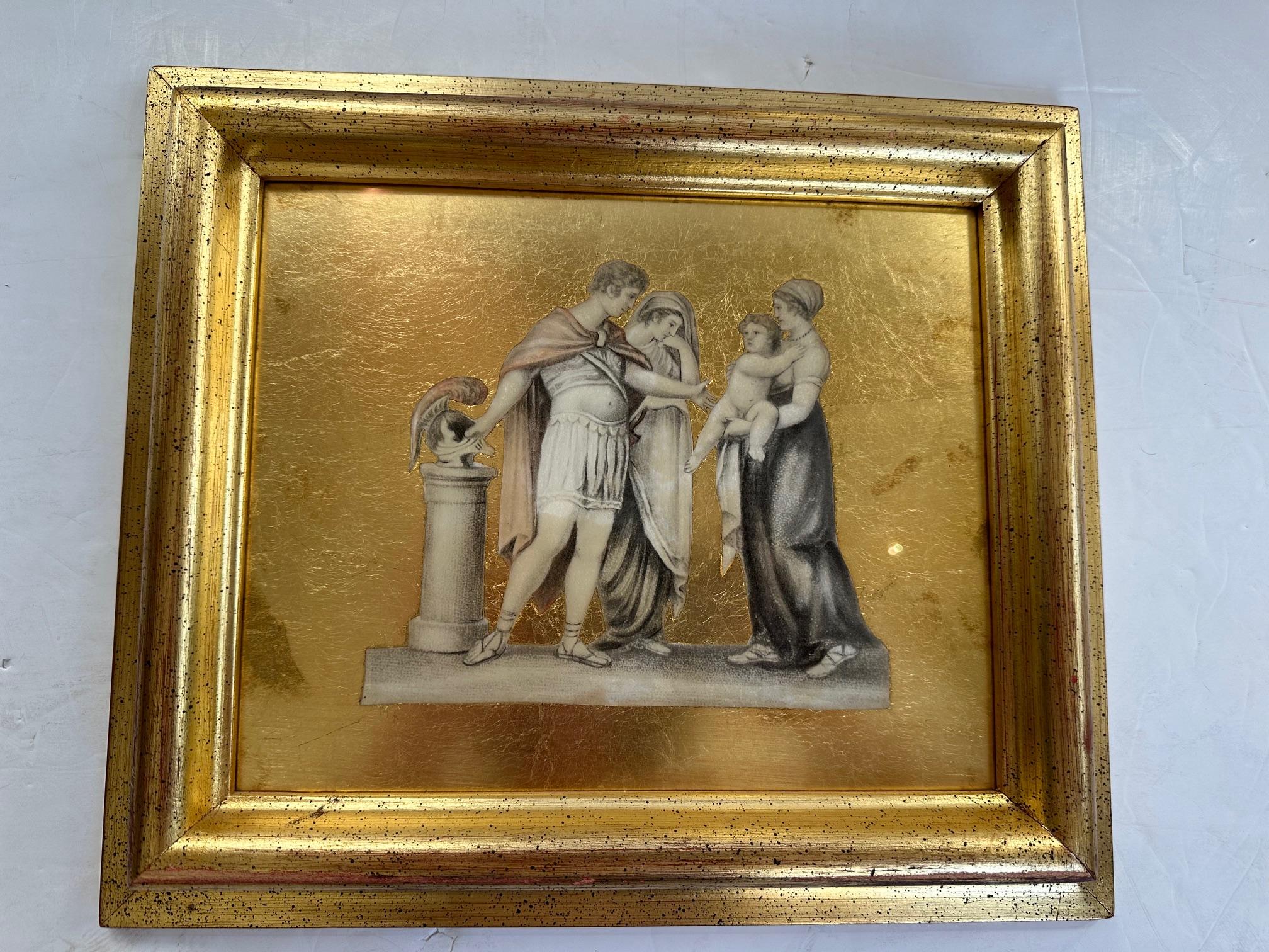 Splendida collezione di 4 scene figurative classiche decoupate con foglie d'oro in vendita 6