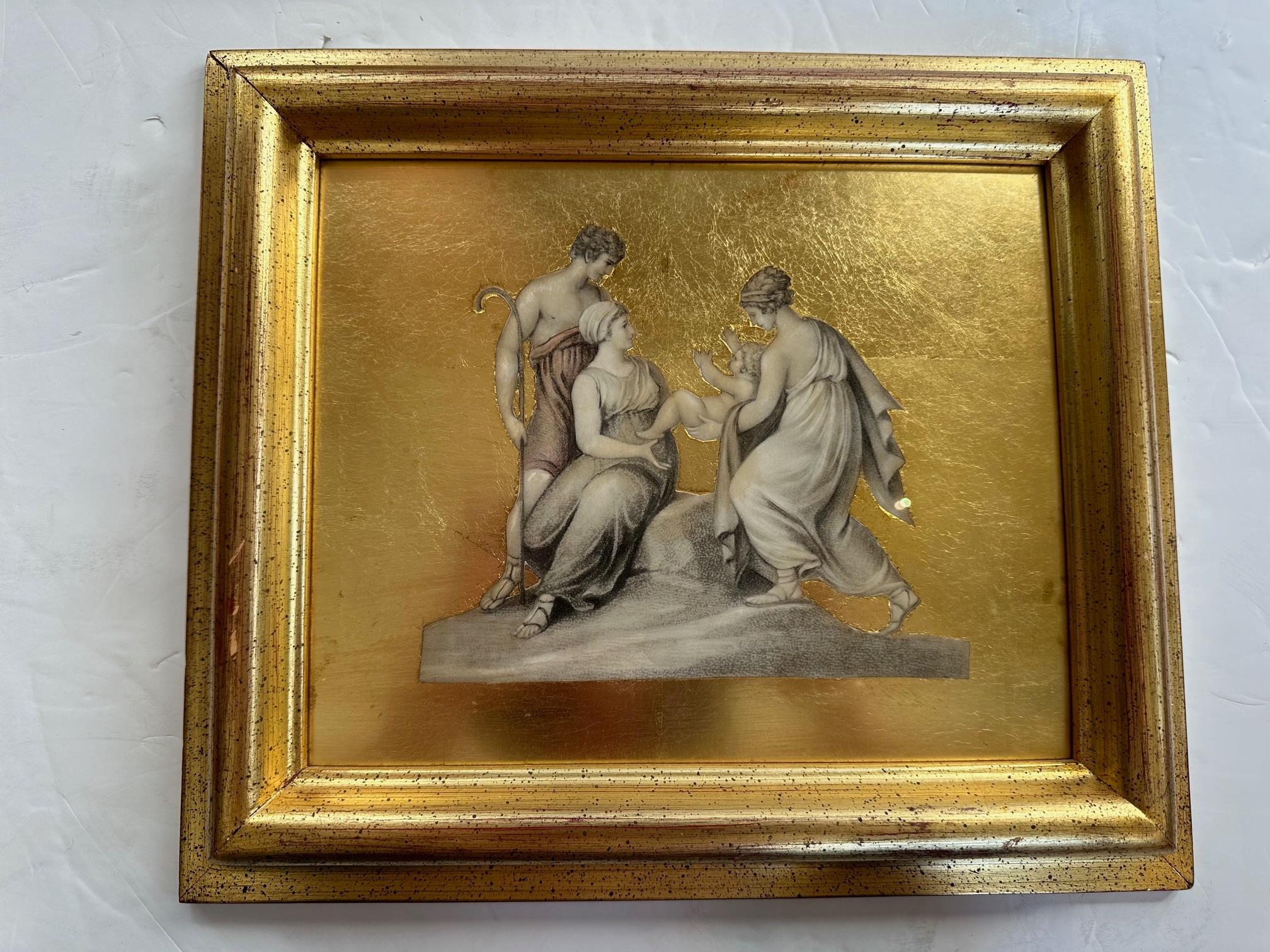 Americano Splendida collezione di 4 scene figurative classiche decoupate con foglie d'oro in vendita