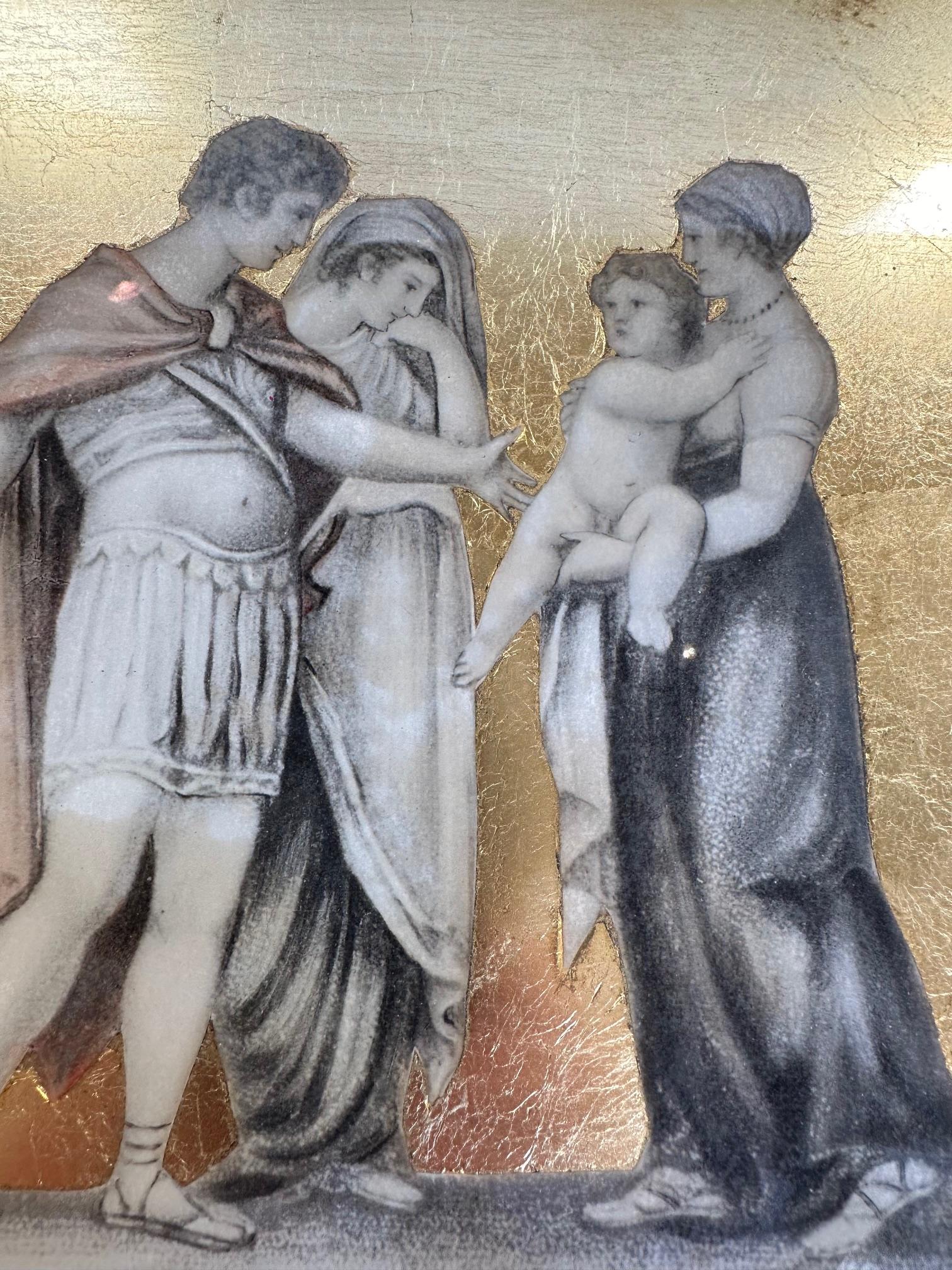 Gorgeous Collection of 4 Decoupaged Classical Figural Scenes with Gold Leaf In Good Condition For Sale In Hopewell, NJ