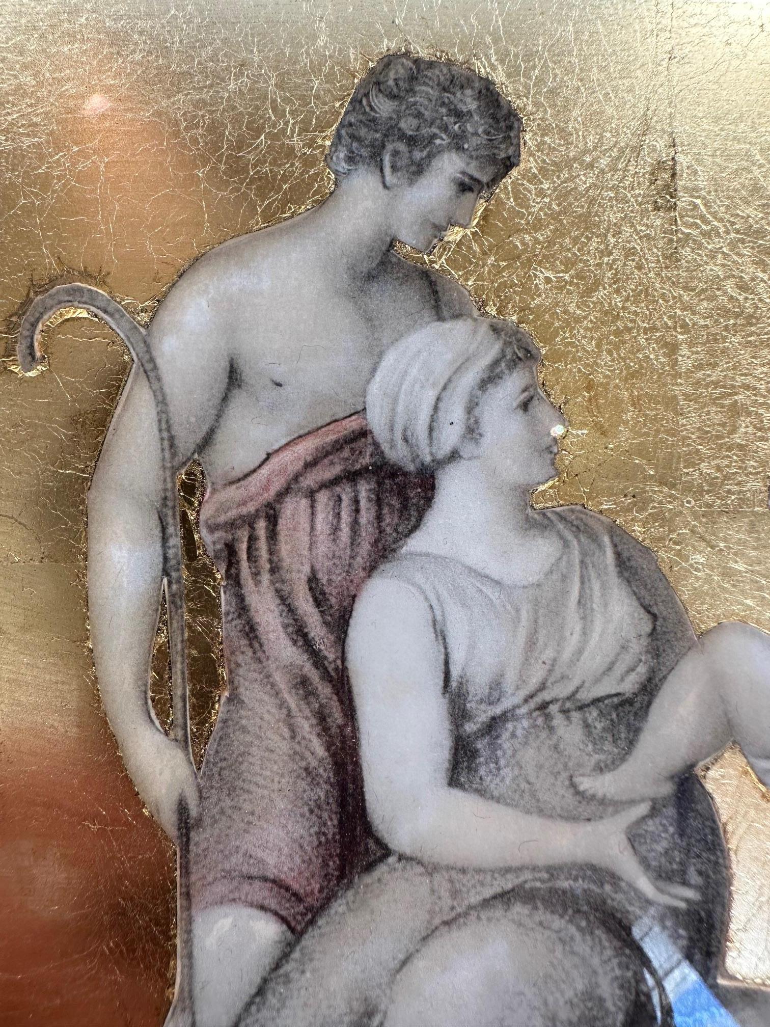 Foglia d’oro Splendida collezione di 4 scene figurative classiche decoupate con foglie d'oro in vendita