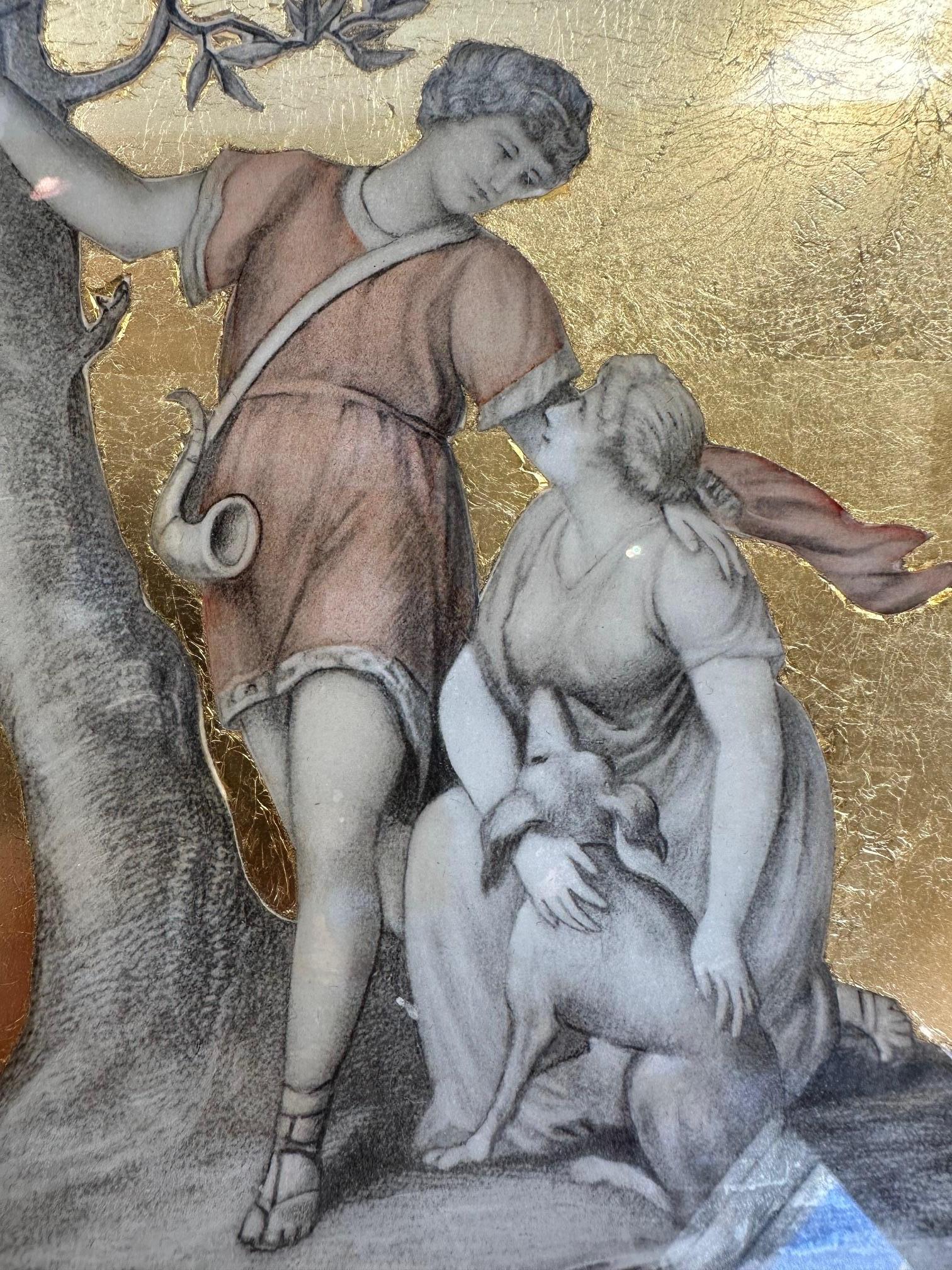 Splendida collezione di 4 scene figurative classiche decoupate con foglie d'oro in vendita 2
