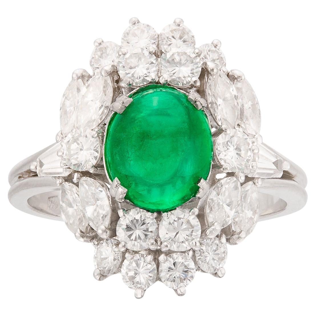 Splendido anello con smeraldo e diamanti colombiani