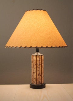 Gorgeous Cork Mid Century Modern Table Lamp! Laced Shade 1960s Decor Lighting